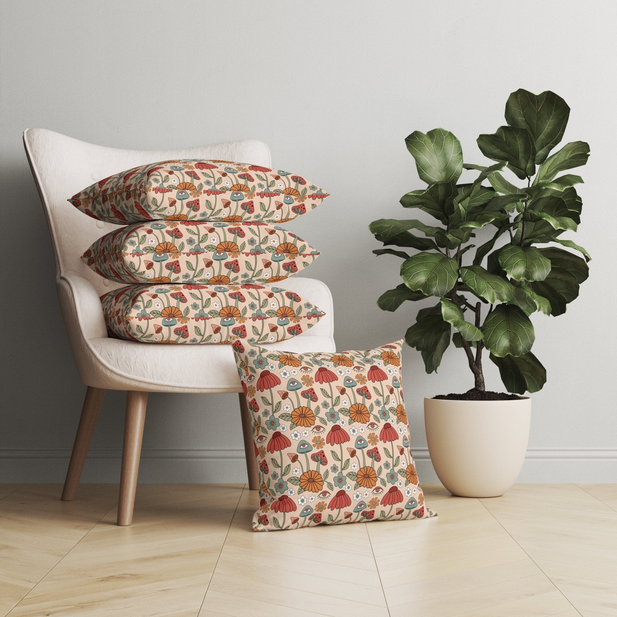 Kate McEnroe New York 70s Retro Hippie Mushroom Cottagecore PillowThrow Pillows32002488539510193939