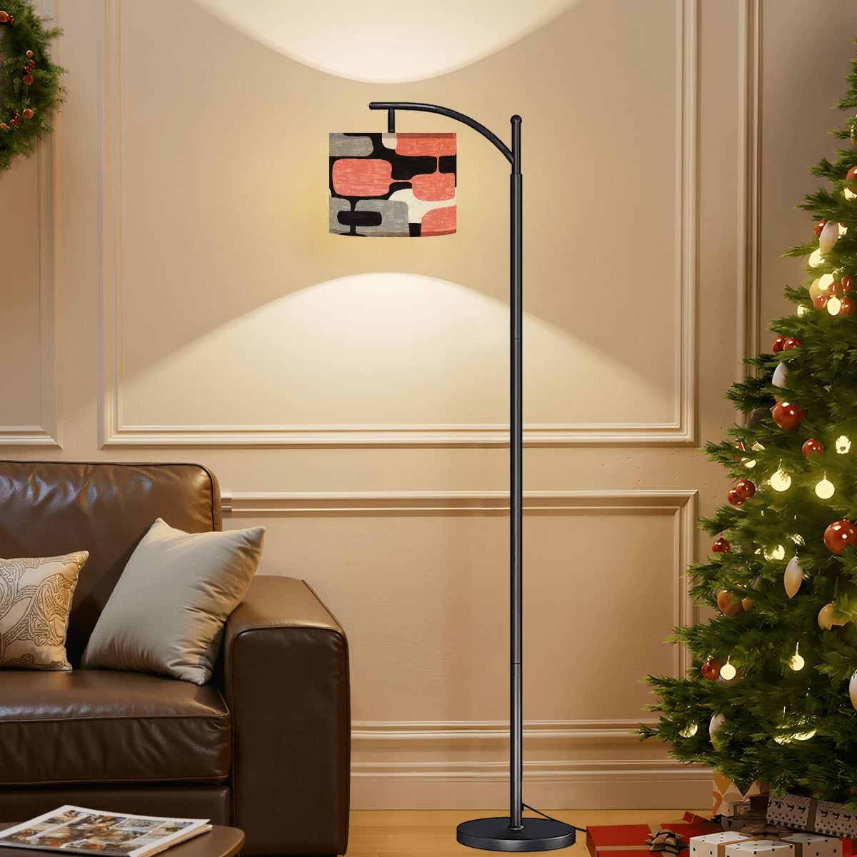 Kate McEnroe New York Abstract Geometric Coral Pink 1950s Retro Mid Century Modern Arc Floor LampArc Floor LampsiI9xE62PQ8