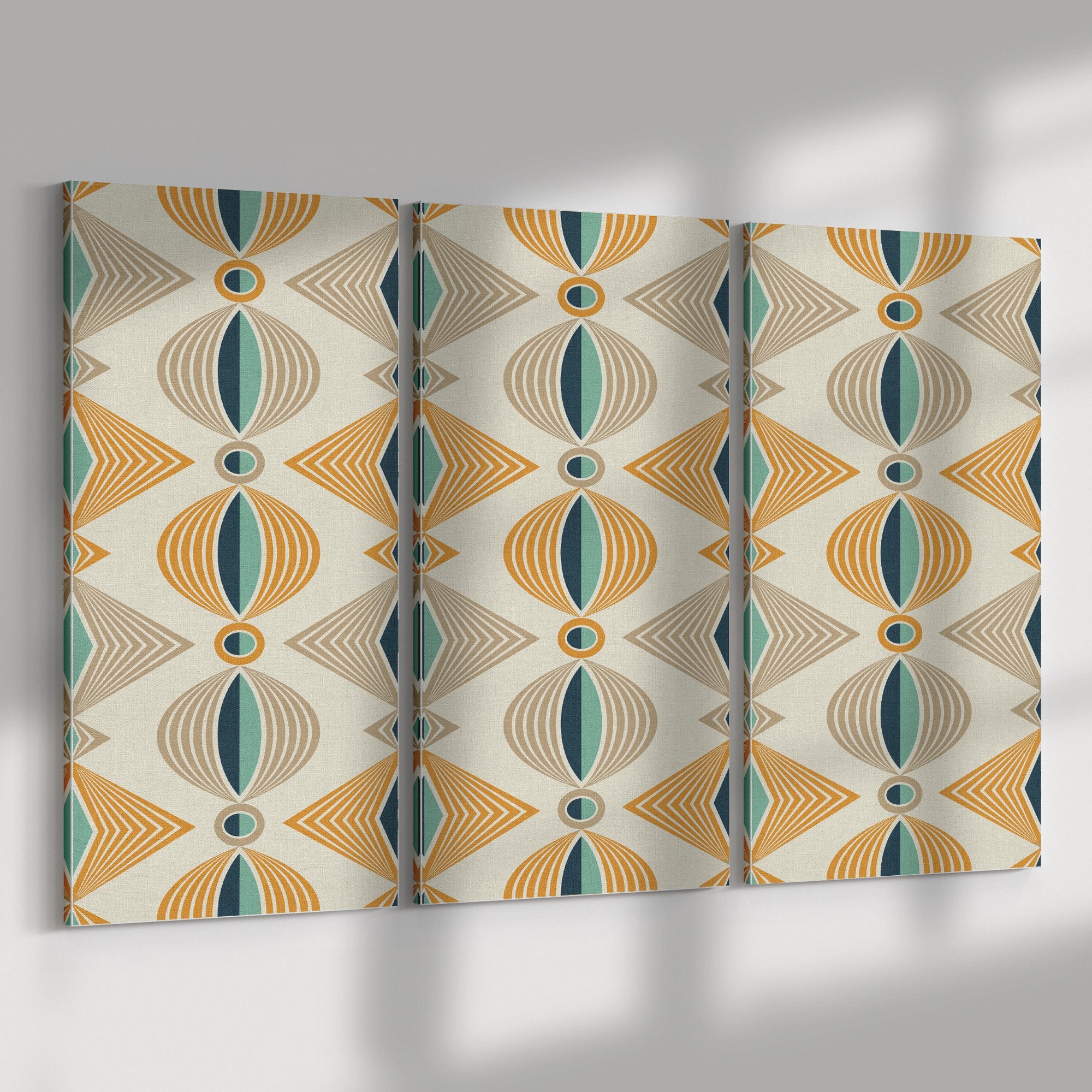 Kate McEnroe New York Art Deco Mid Century Modern Wall Art Set, 3 Piece Retro Geometric Canvas, Bold Graphic Pattern Decor, Vintage 1960s Home AccentCanvas Wall Art12x24x3