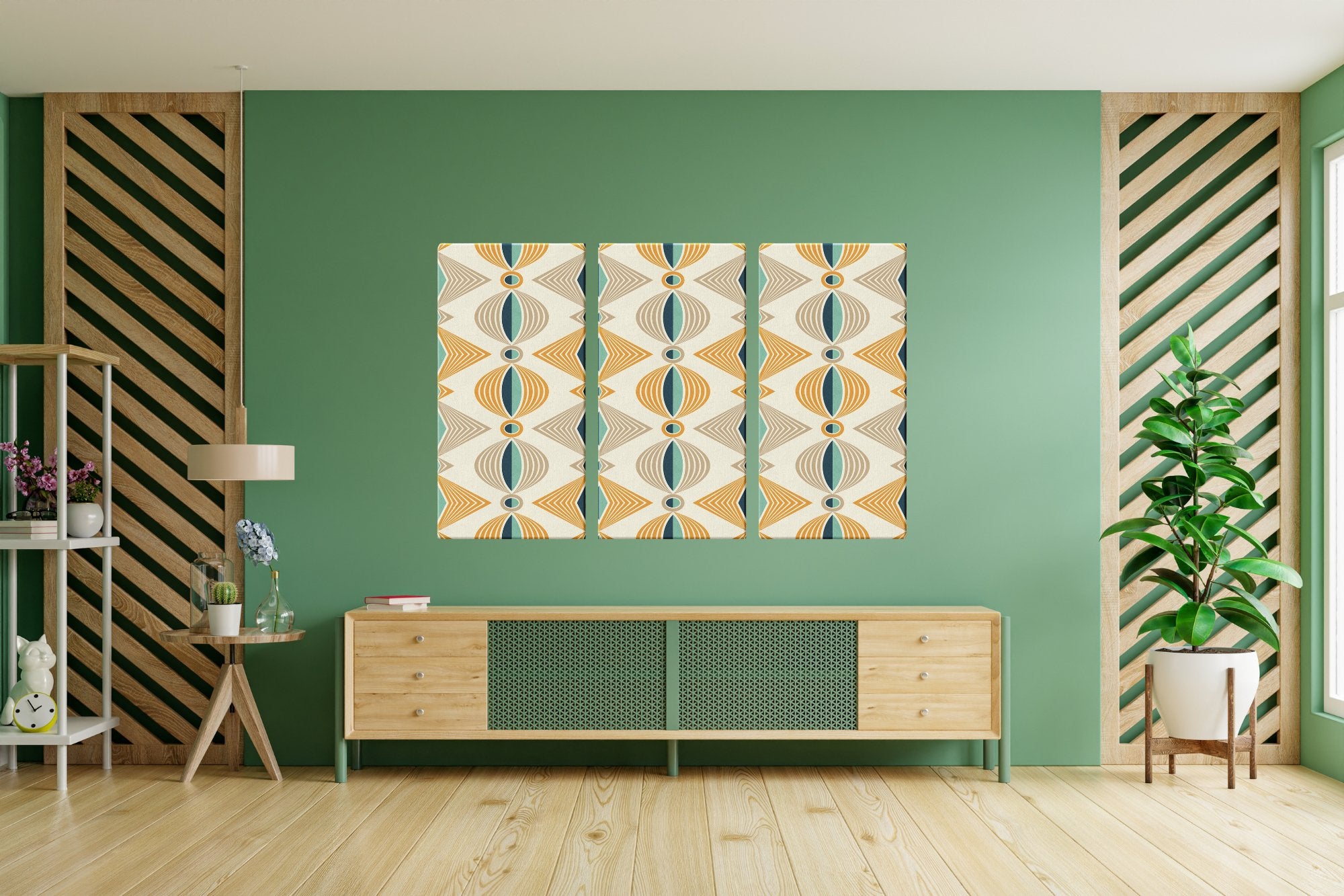 Kate McEnroe New York Art Deco Mid Century Modern Wall Art Set, 3 Piece Retro Geometric Canvas, Bold Graphic Pattern Decor, Vintage 1960s Home AccentCanvas Wall Art12x24x3