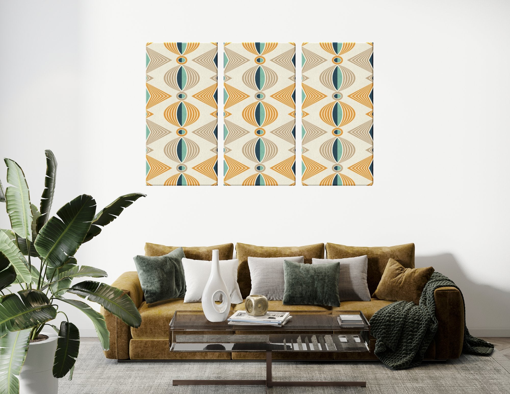 Kate McEnroe New York Art Deco Mid Century Modern Wall Art Set, 3 Piece Retro Geometric Canvas, Bold Graphic Pattern Decor, Vintage 1960s Home AccentCanvas Wall Art12x24x3