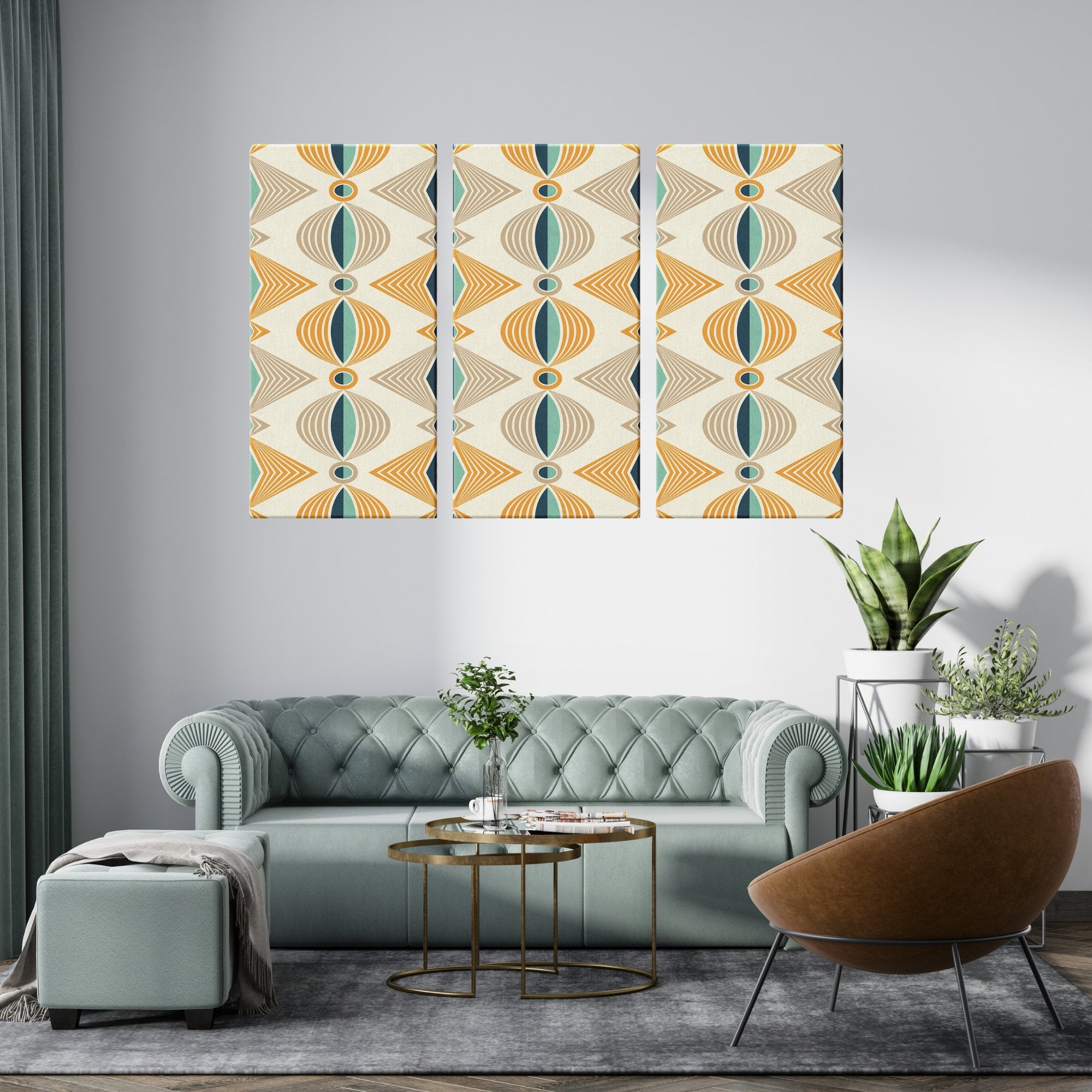 Kate McEnroe New York Art Deco Mid Century Modern Wall Art Set, 3 Piece Retro Geometric Canvas, Bold Graphic Pattern Decor, Vintage 1960s Home AccentCanvas Wall Art12x24x3
