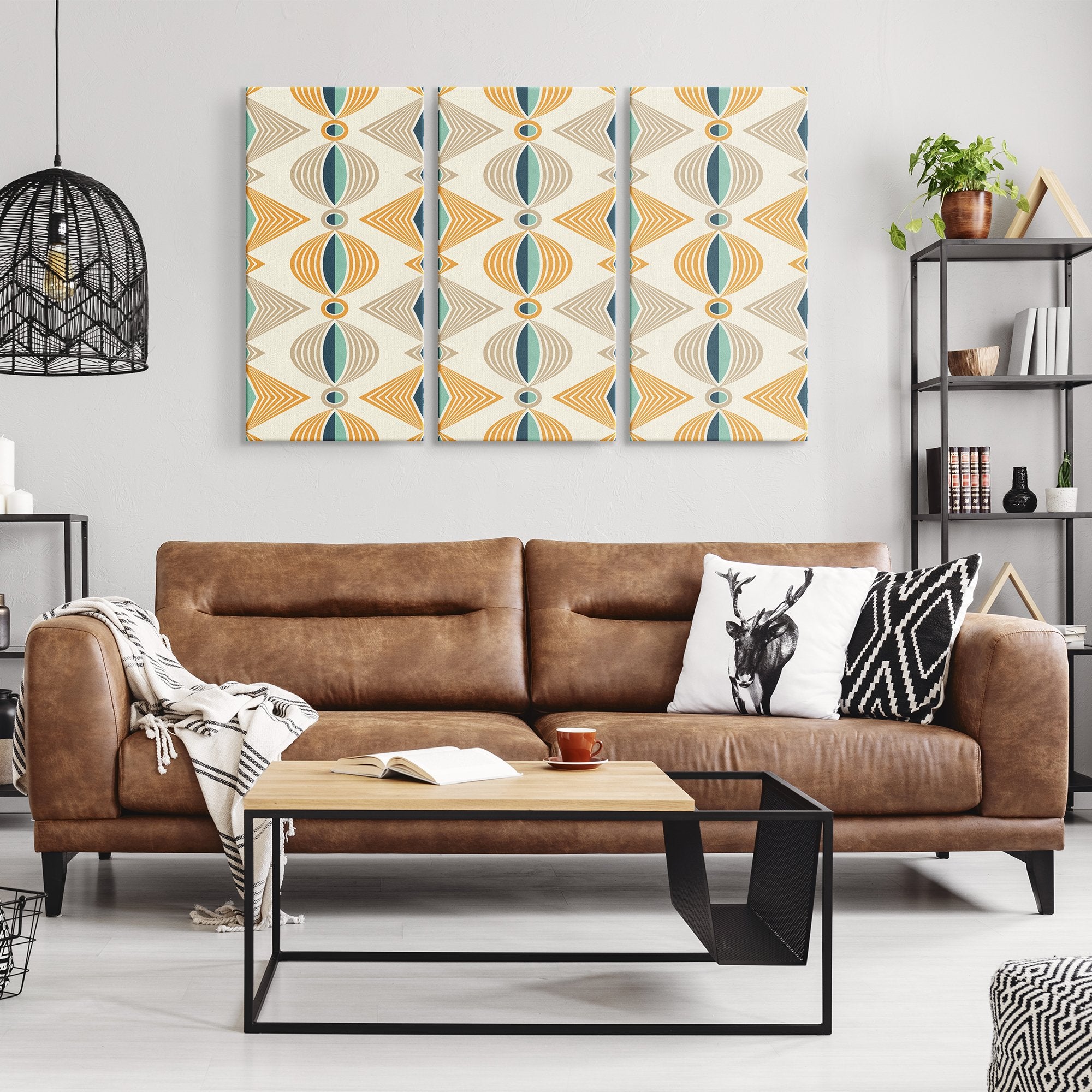 Kate McEnroe New York Art Deco Mid Century Modern Wall Art Set, 3 Piece Retro Geometric Canvas, Bold Graphic Pattern Decor, Vintage 1960s Home AccentCanvas Wall Art12x24x3