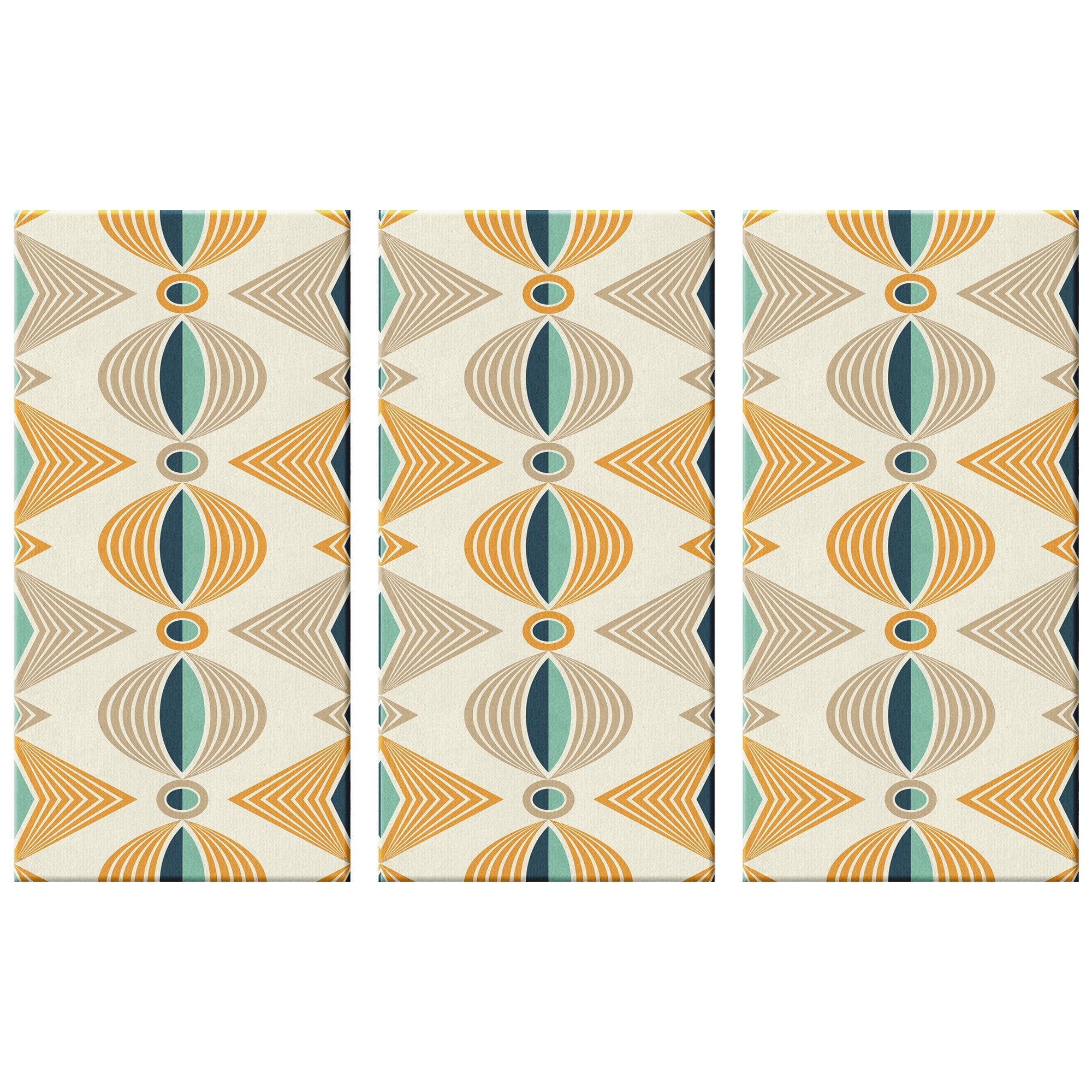 Kate McEnroe New York Art Deco Mid Century Modern Wall Art Set, 3 Piece Retro Geometric Canvas, Bold Graphic Pattern Decor, Vintage 1960s Home AccentCanvas12x24x3