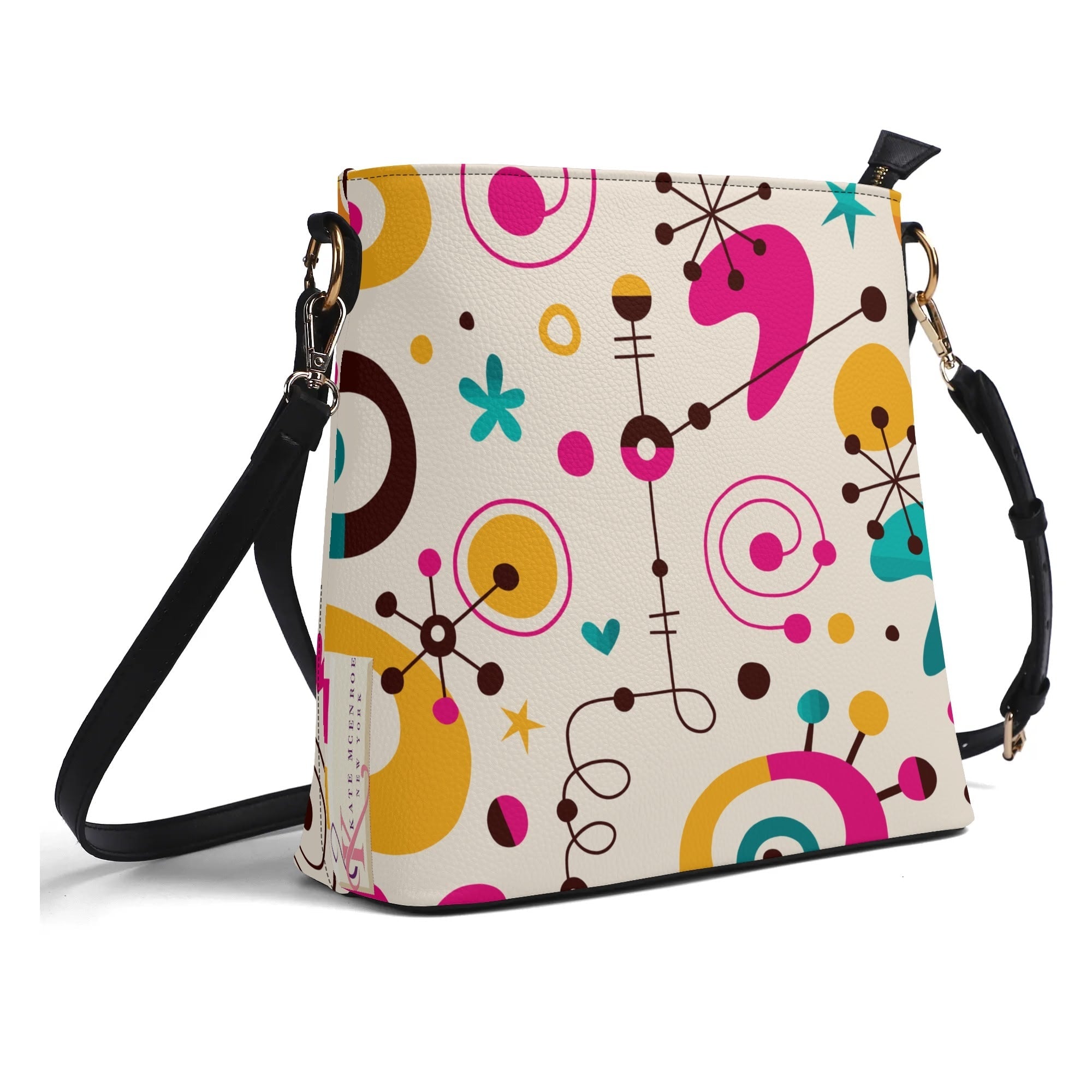 Kate McEnroe New York Atomic 1950s Retro Mod Crossbody Bucket Bag, Mid Century Modern Kitsch Quirky HandbagHandbagsN790ERQY - 1