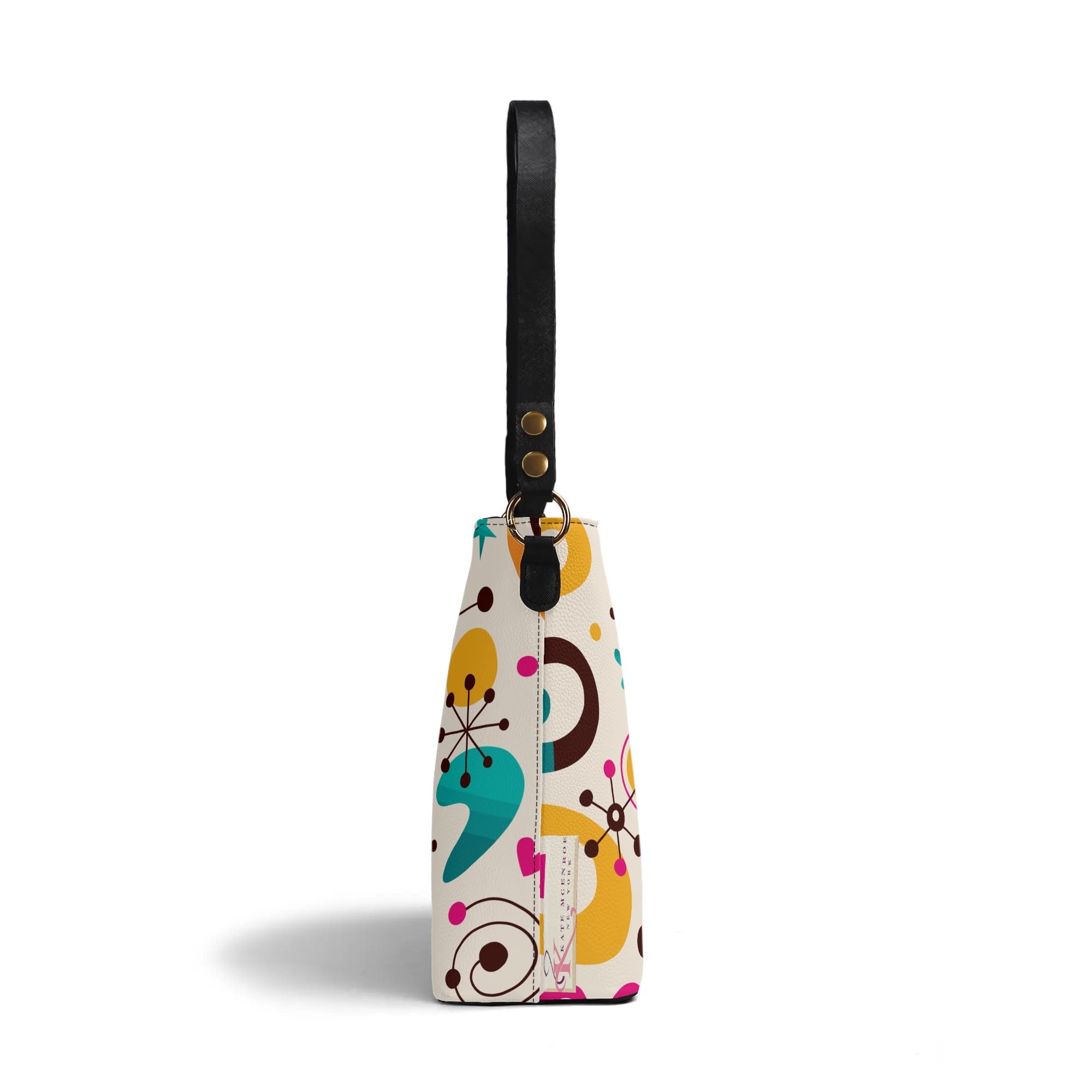 Kate McEnroe New York Atomic 1950s Retro Mod Crossbody Bucket Bag, Mid Century Modern Kitsch Quirky HandbagHandbagsN790ERQY - 1