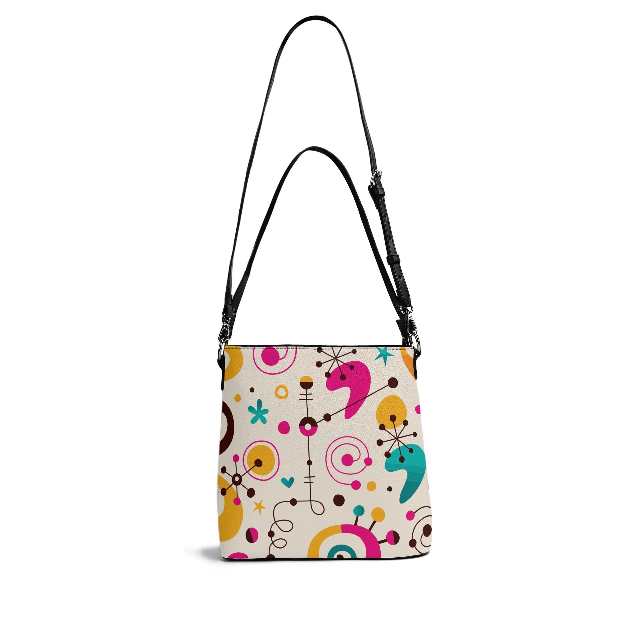 Kate McEnroe New York Atomic 1950s Retro Mod Crossbody Bucket Bag, Mid Century Modern Kitsch Quirky HandbagHandbagsN790ERQY - 1