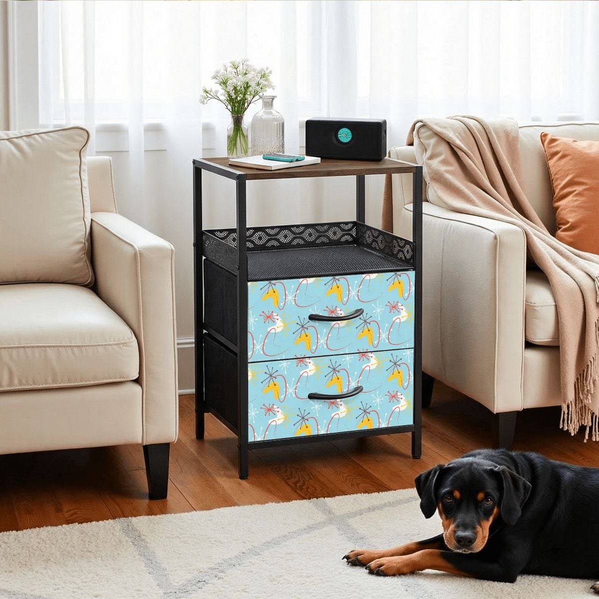 Kate McEnroe New York Atomic 50s Boomerang Starburst Mid Century Modern 2 Drawer Nightstand Charging StationNightStandsORXs01rdjj