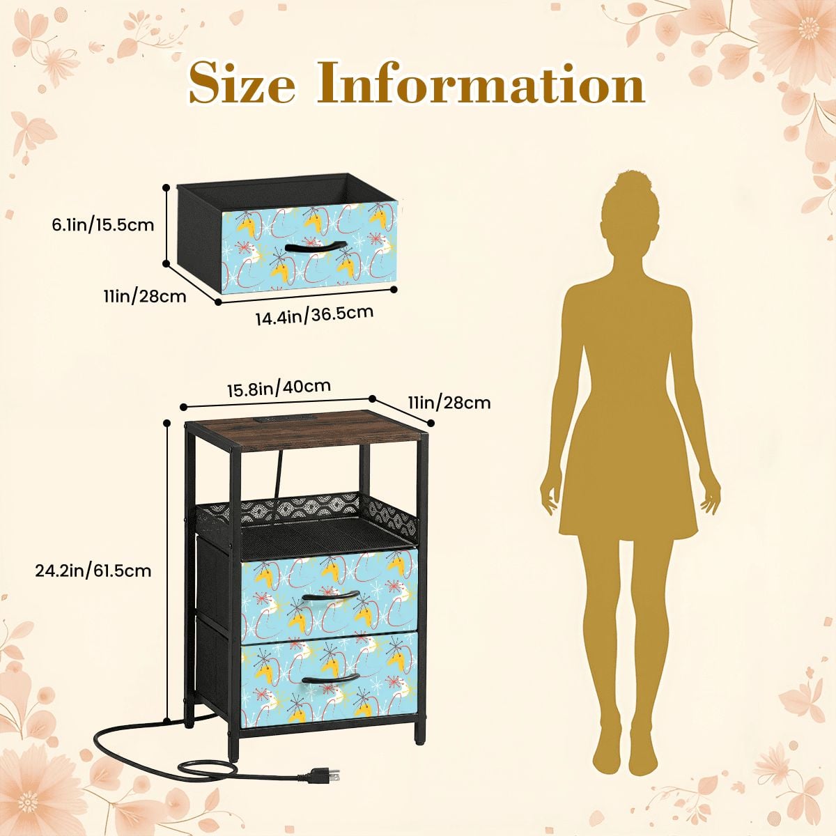 Kate McEnroe New York Atomic 50s Boomerang Starburst Mid Century Modern 2 Drawer Nightstand Charging StationNightStandsORXs01rdjj