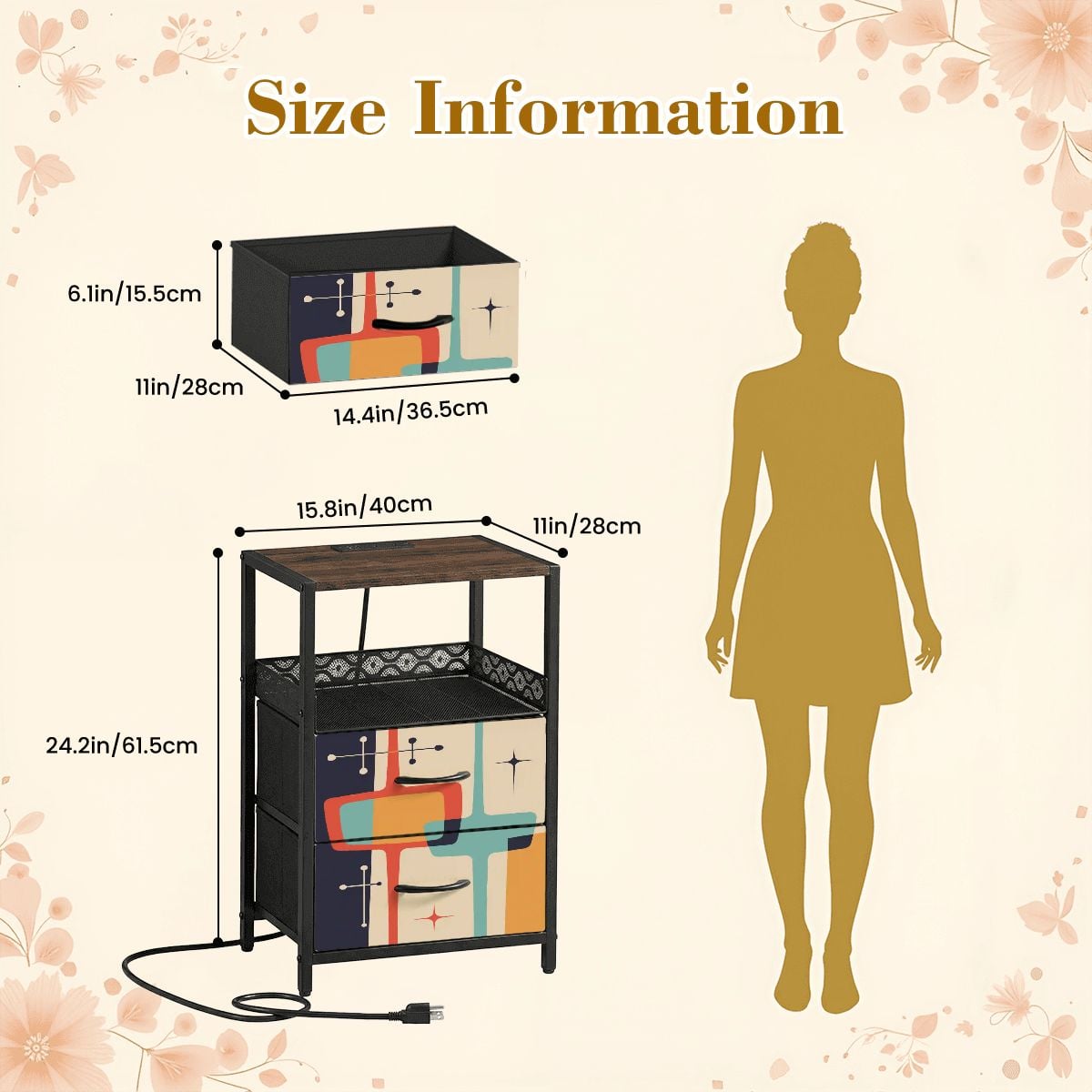 Kate McEnroe New York Atomic Age Abstract Starburst Mid Century Modern 2 Drawer NightstandNightStandsapBdUZd7RG