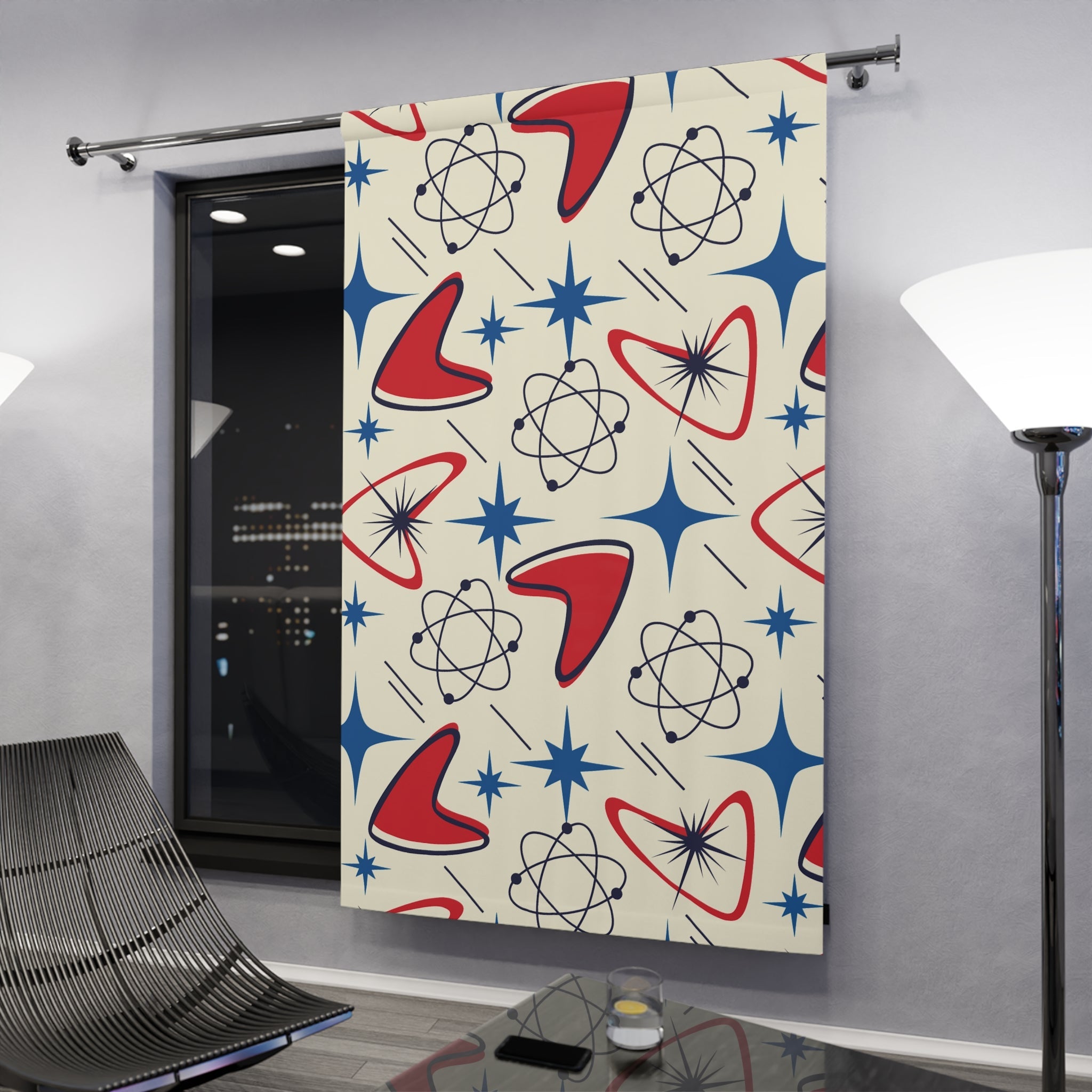 Kate McEnroe New York Atomic Boomerang Mid Century Modern Window CurtainsWindow CurtainsW3D-ATO-RED-BO1