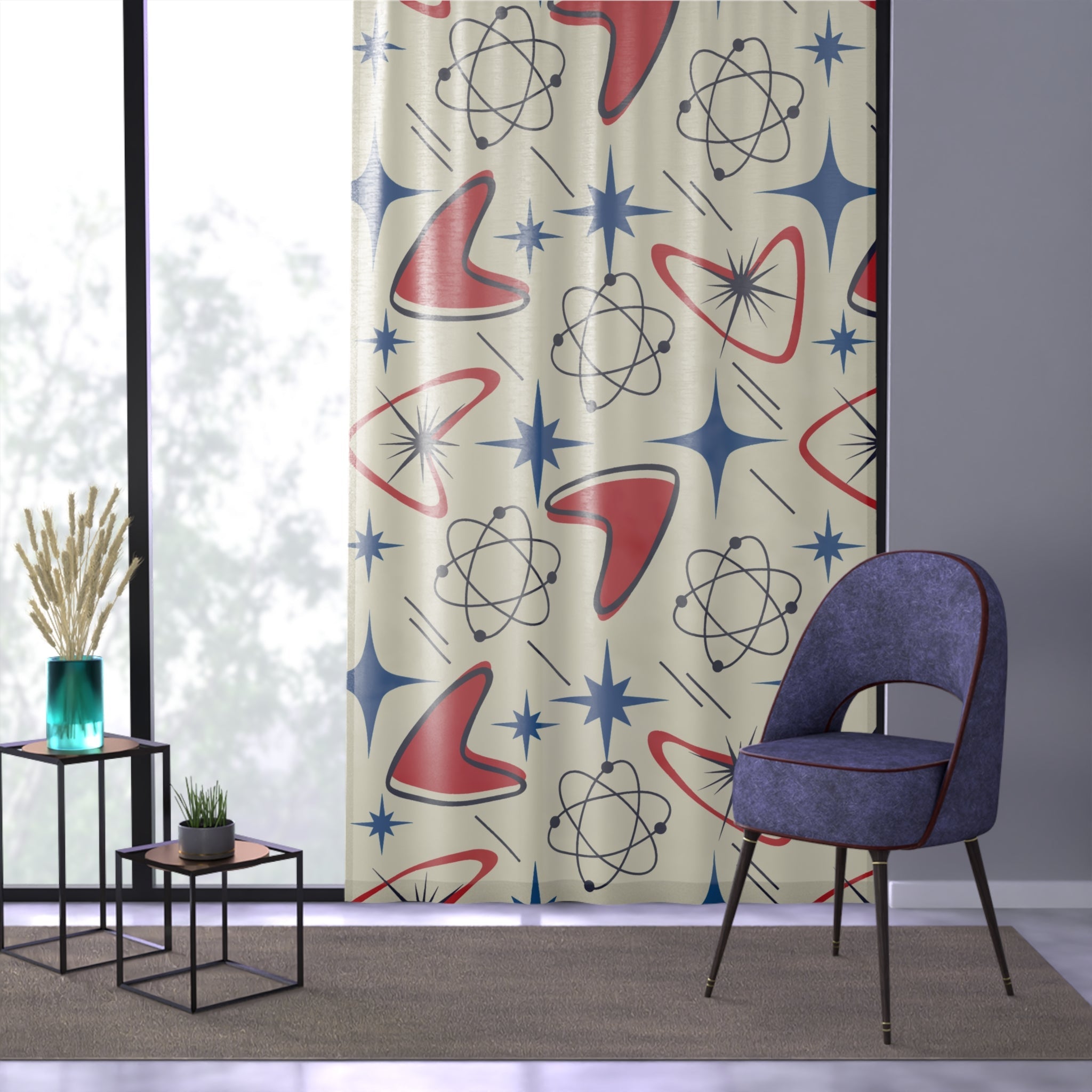 Kate McEnroe New York Atomic Boomerang Mid Century Modern Window CurtainsWindow CurtainsW3D-ATO-RED-BO1