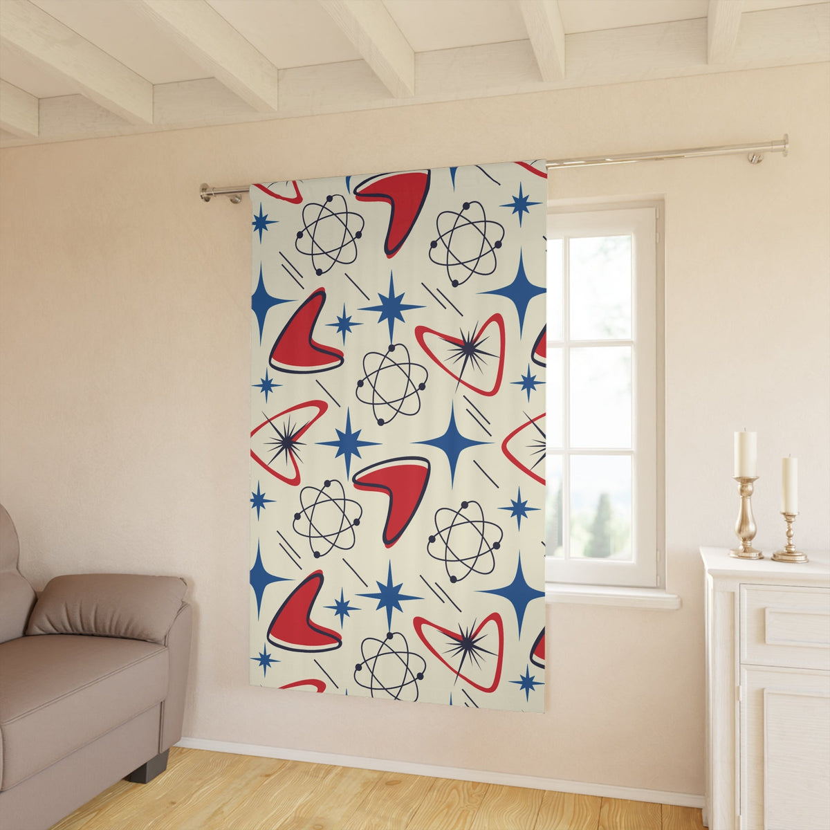 Kate McEnroe New York Atomic Boomerang Mid Century Modern Window CurtainsWindow CurtainsW3D-ATO-RED-BO1