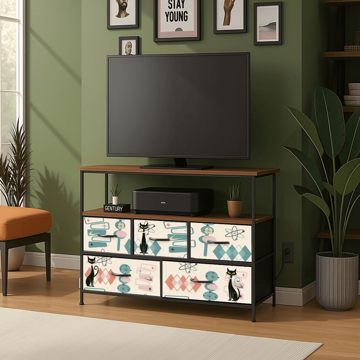 Kate McEnroe New York Atomic Cat 5 - Drawer TV Stand, Mid Century Modern Retro StorageTV Stands79SewOqmz3