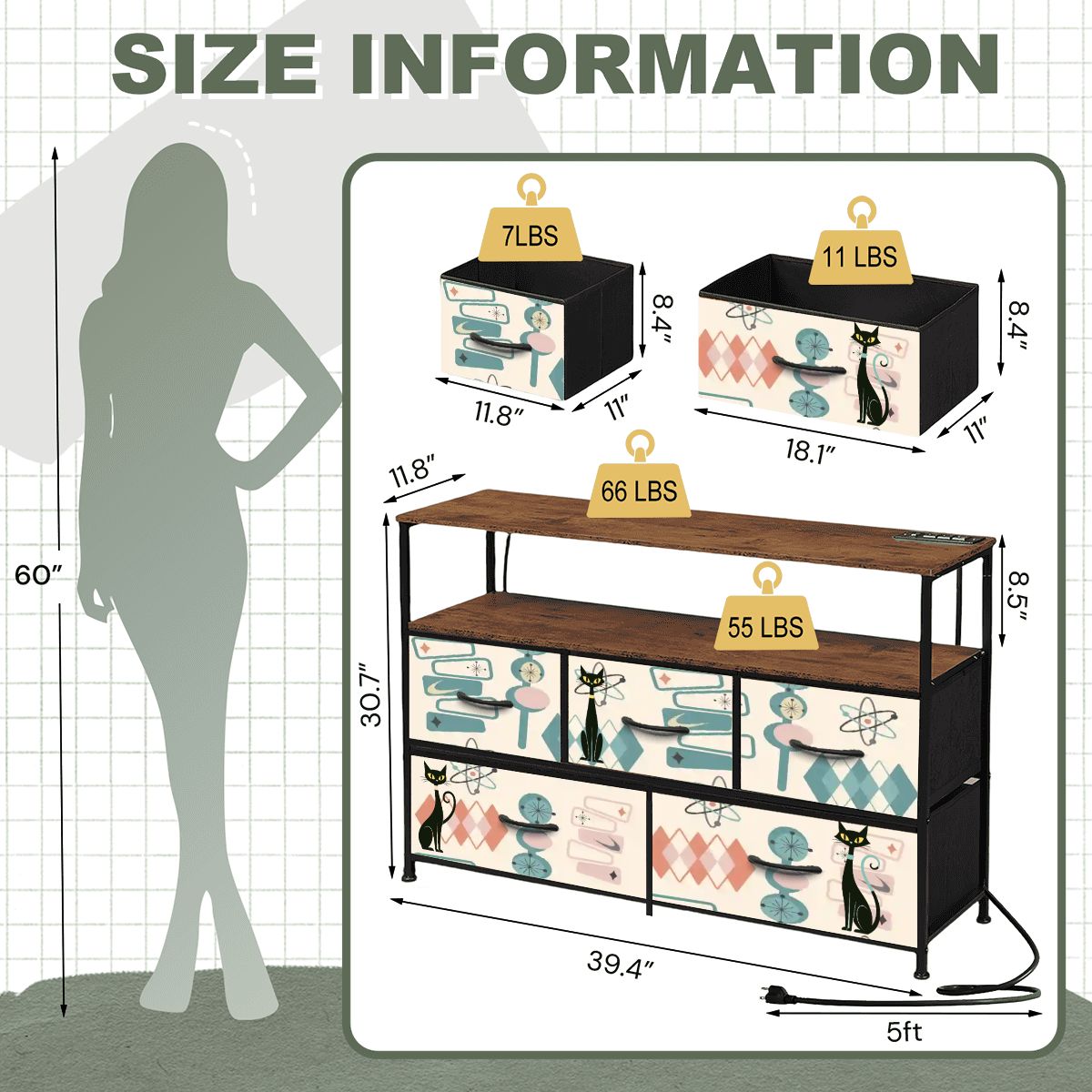 Kate McEnroe New York Atomic Cat 5 - Drawer TV Stand, Mid Century Modern Retro StorageTV Stands79SewOqmz3