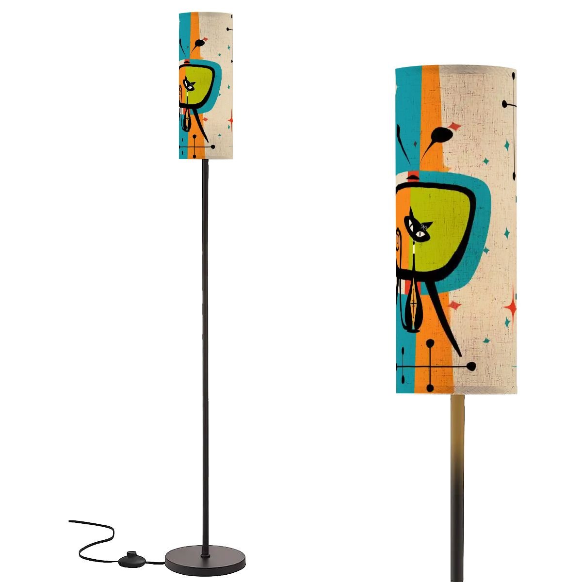 Kate McEnroe New York Atomic Cat 50s Mid Century Modern Floor Lamp, Retro Space Age Kitsch TV Art LightFloor Lamps86qtQ5ceVy