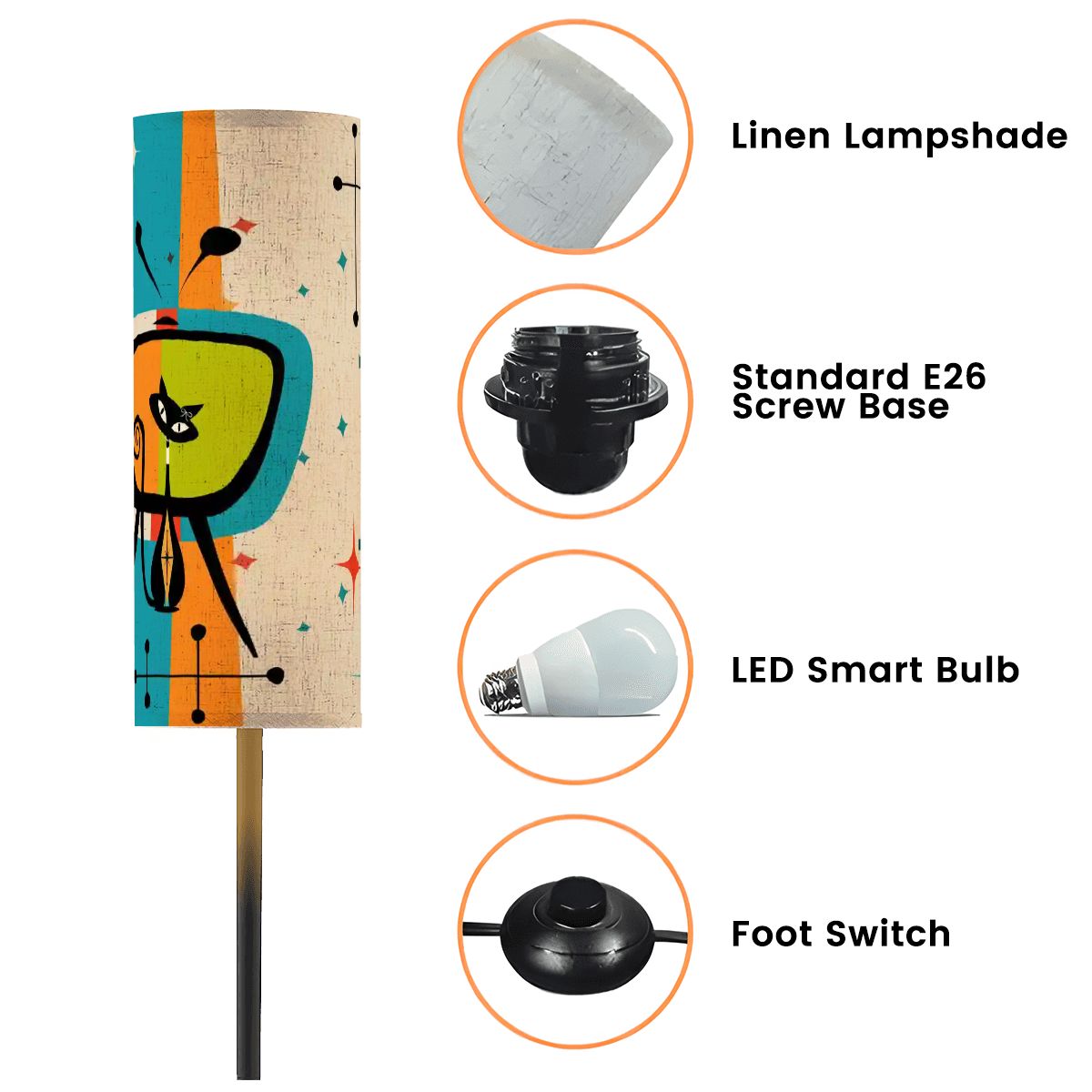 Kate McEnroe New York Atomic Cat 50s Mid Century Modern Floor Lamp, Retro Space Age Kitsch TV Art LightFloor Lamps86qtQ5ceVy