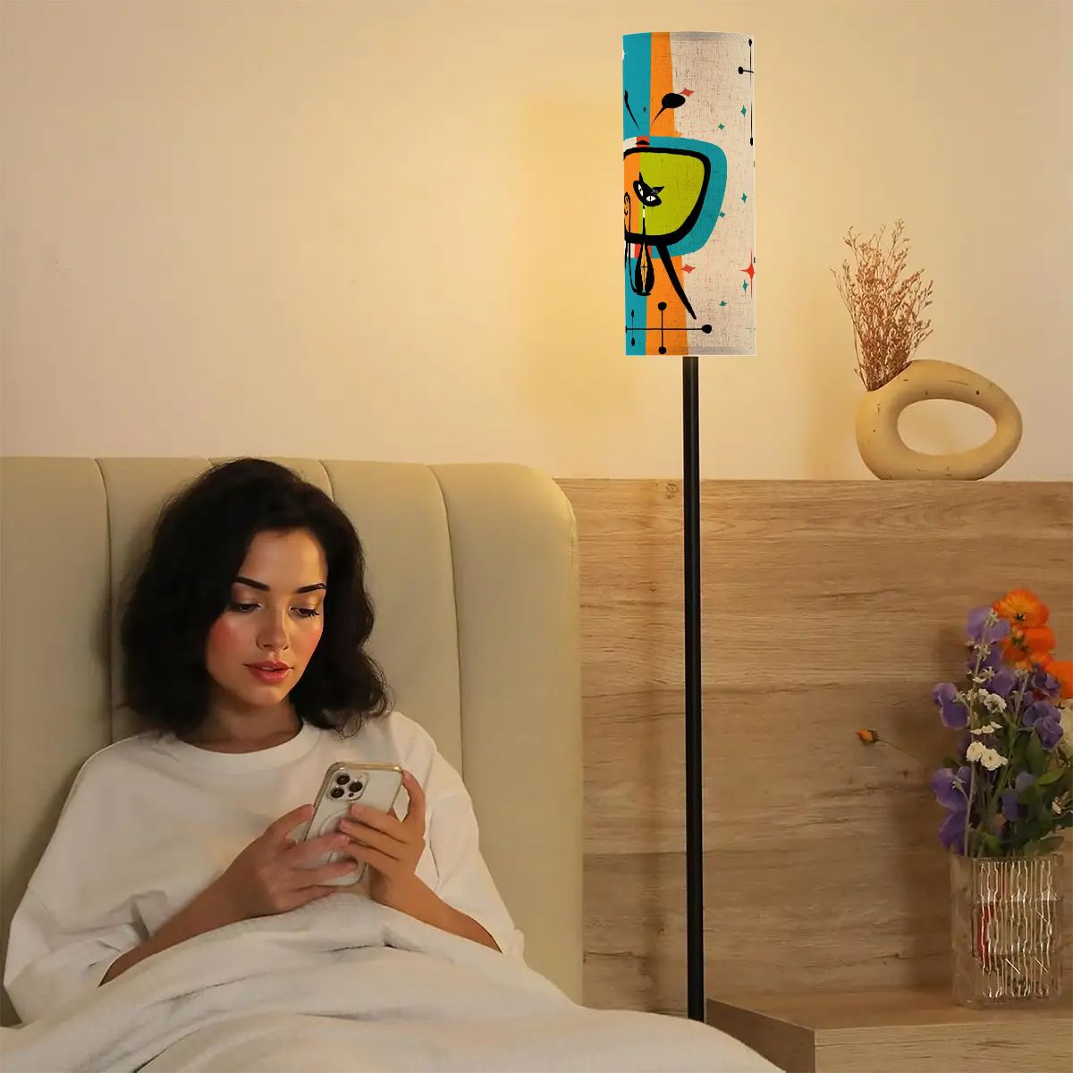 Kate McEnroe New York Atomic Cat 50s Mid Century Modern Floor Lamp, Retro Space Age Kitsch TV Art LightFloor Lamps86qtQ5ceVy