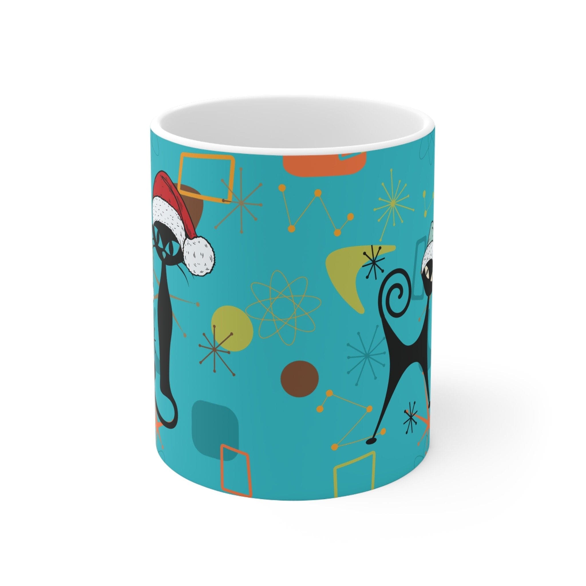 Kate McEnroe New York Atomic Cat 50s Retro Mid Mod Christmas Mug, Mid Century Modern Kitschy Holiday Drinkware, MCM Boomerang Starburst Holiday Coffee MugMugs36467588901087150434