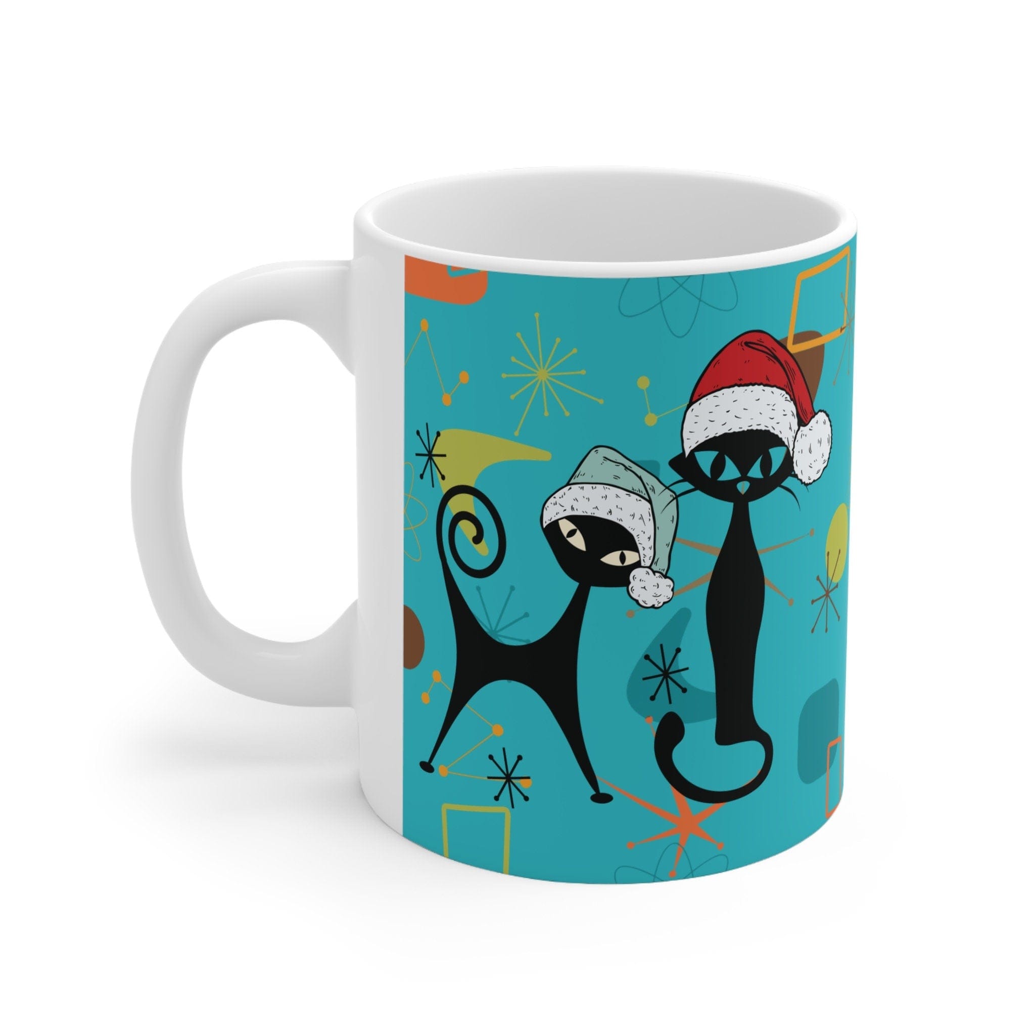 Kate McEnroe New York Atomic Cat 50s Retro Mid Mod Christmas Mug, Mid Century Modern Kitschy Holiday Drinkware, MCM Boomerang Starburst Holiday Coffee MugMugs36467588901087150434