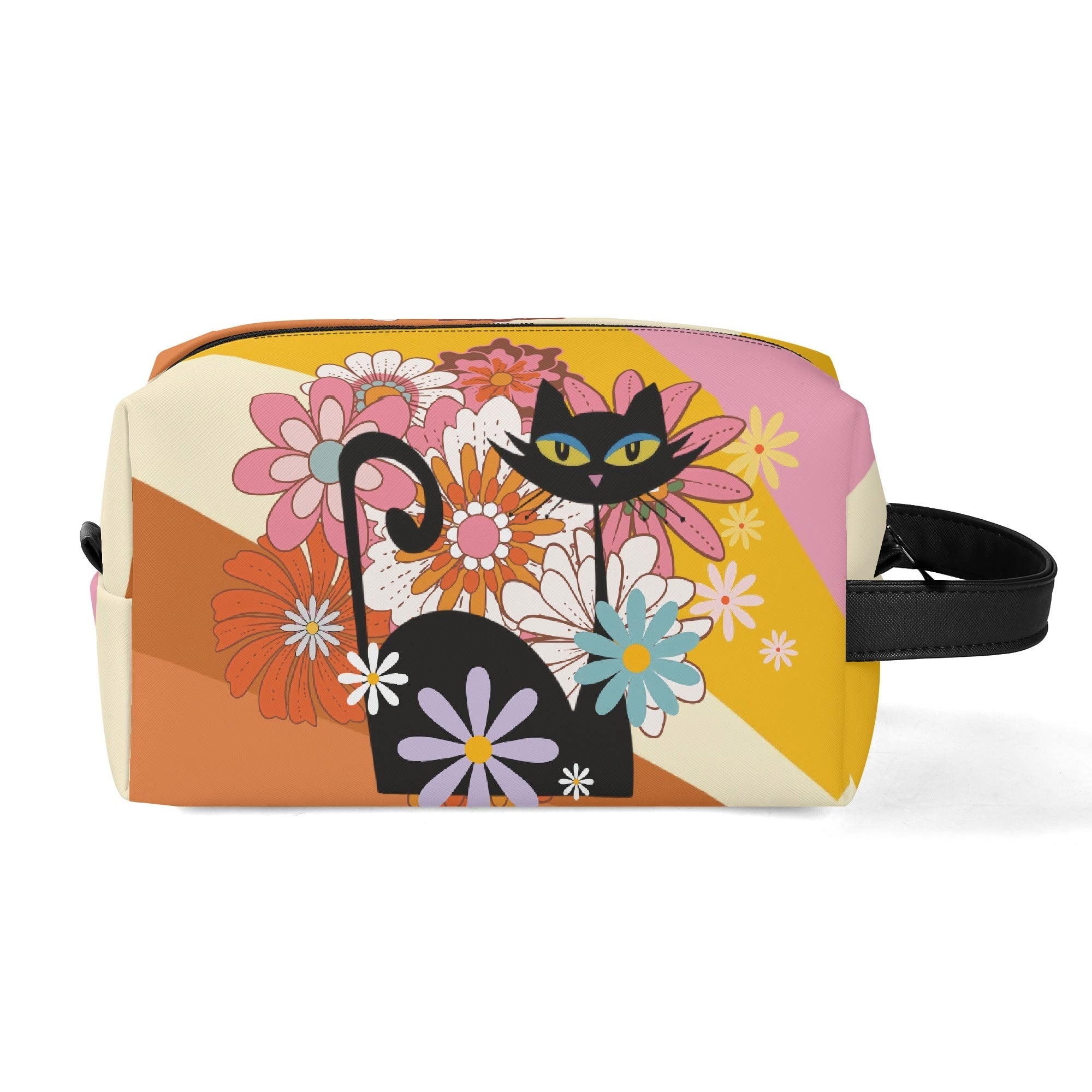 Kate McEnroe New York Atomic Cat 70s Flower Power Toiletry Bag, Retro Groovy Dopp Kit, Mid Century Modern Travel OrganizerCosmetic & Toiletry BagsWLXV55XW - 2