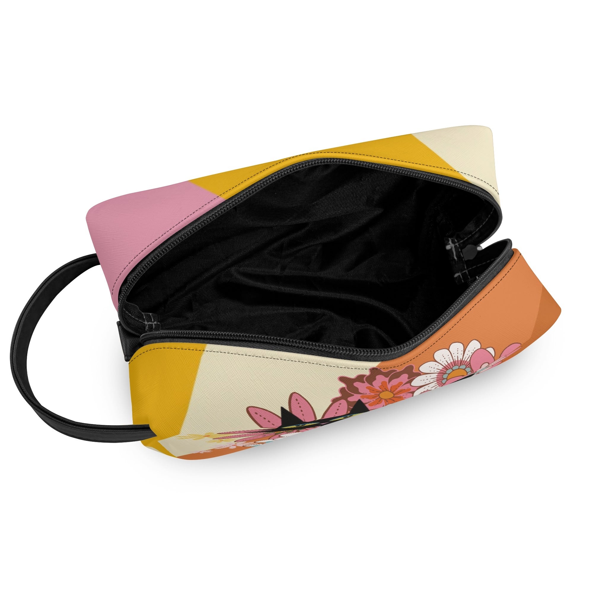 Kate McEnroe New York Atomic Cat 70s Flower Power Toiletry Bag, Retro Groovy Dopp Kit, Mid Century Modern Travel OrganizerCosmetic & Toiletry BagsWLXV55XW - 2
