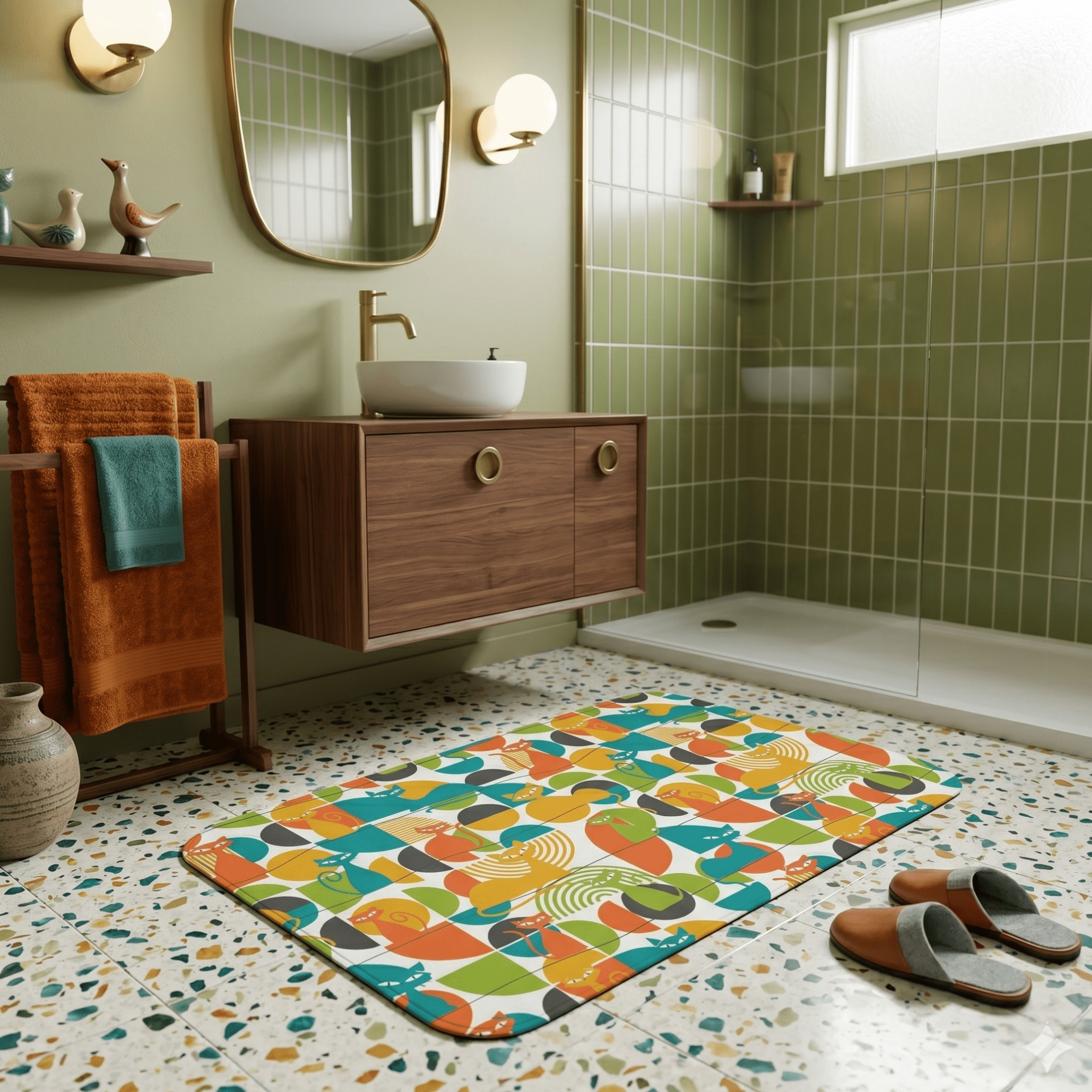 Kate McEnroe New York Atomic Cat Bath Mat, Mid Century Modern Retro Geometric Bathroom RugBath Mats27237991752670463883