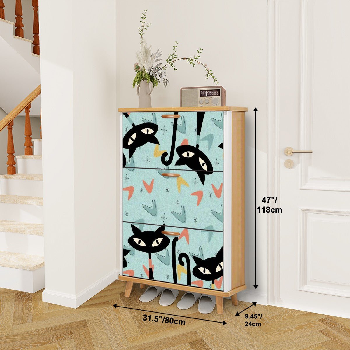 Kate McEnroe New York Atomic Cat Boomerang Shoe Storage Cabinet, Mid Century Modern Kitty Furniture, Retro Starburst Entryway OrganizerShoe StoragetkJ0Z9QbEl