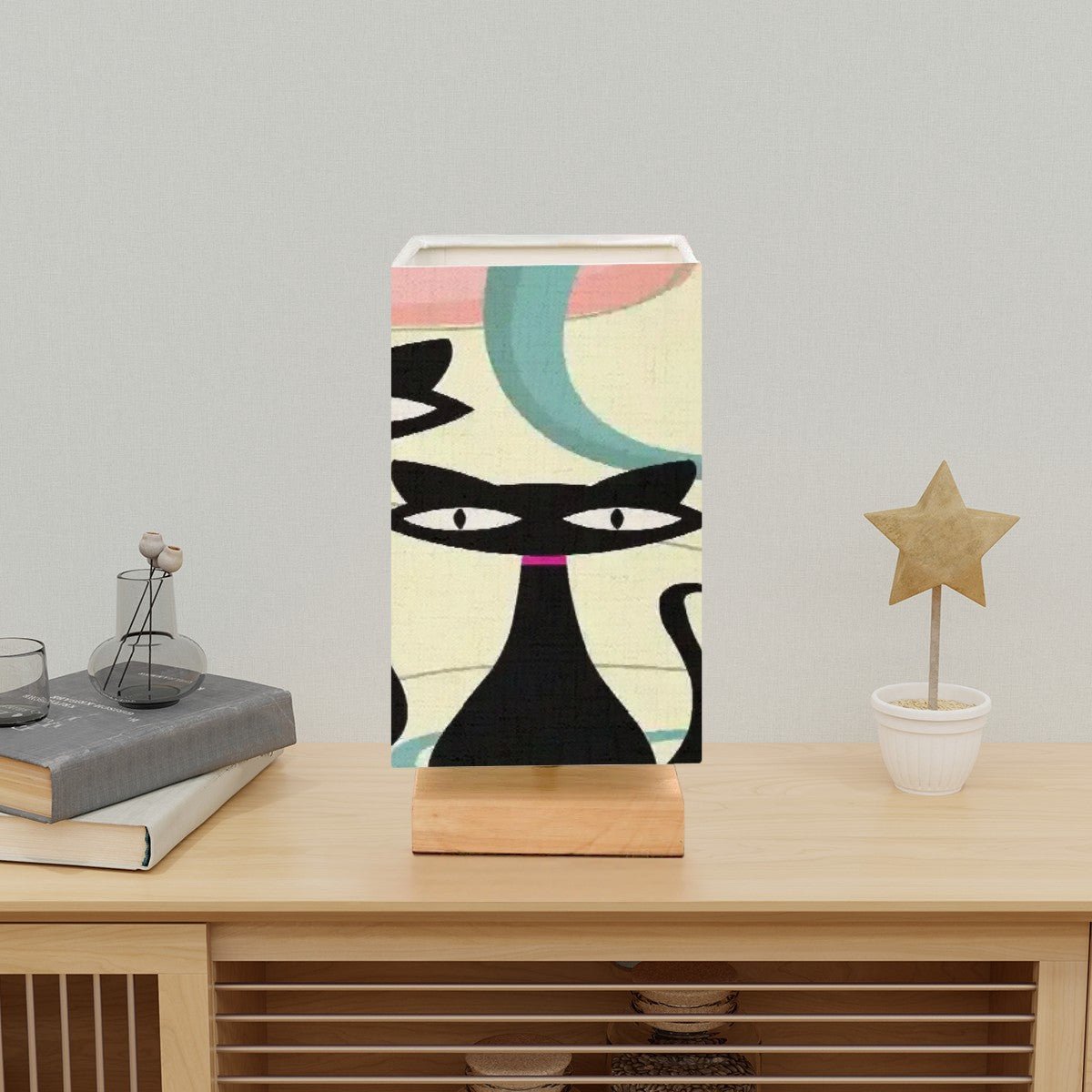 Kate McEnroe New York Atomic Cat Boomerang Table Lamp, Mid Century Modern Starburst Kitsch Wood Base LightTable LampsCpXMoV7YT5