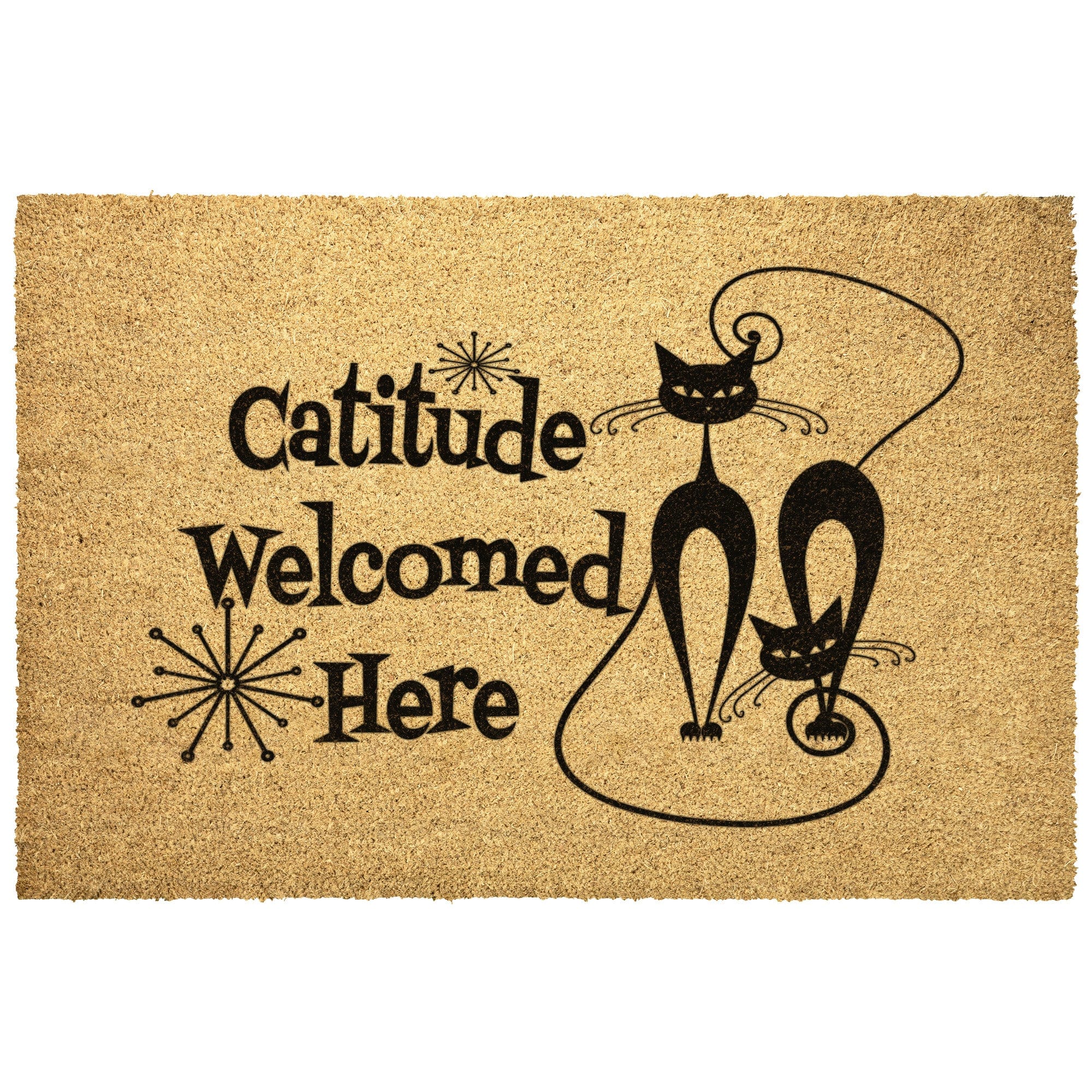 Kate McEnroe New York Atomic Cat "Catitude Welcome Here" Doormat, Midcentury Modern Kitty, Retro Funny Entrance Mat - KM13629723Door Mats36x24outdoor