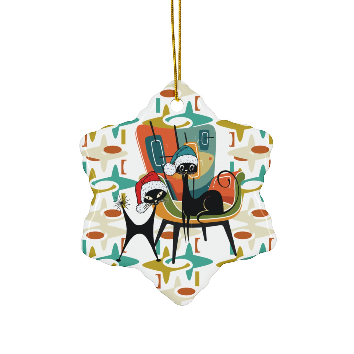 Kate McEnroe New York Atomic Cat Christmas Ornament, Mid Century Modern Retro Holiday Decor - Double Sided DesignOrnaments58671171283922089180