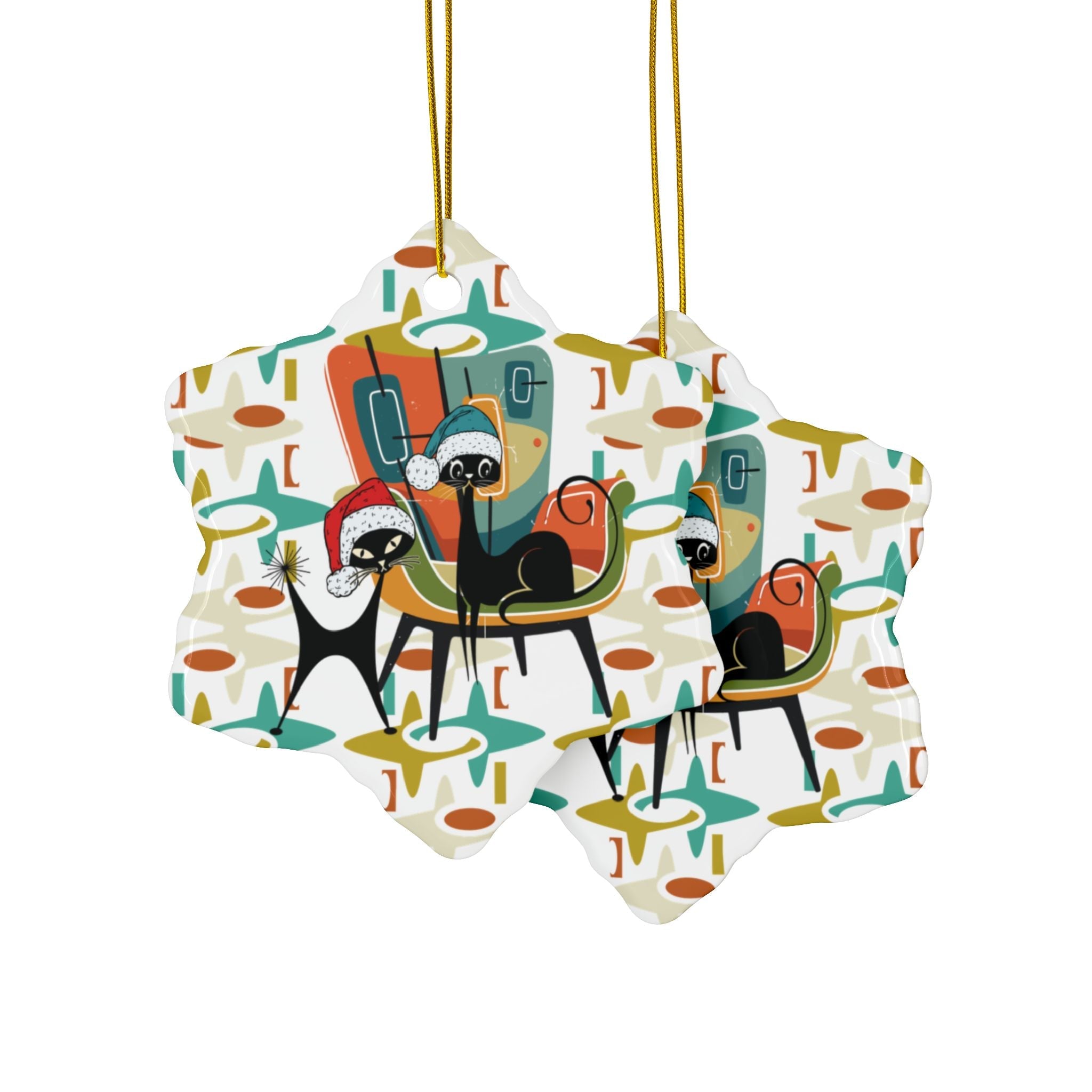 Kate McEnroe New York Atomic Cat Christmas Ornament, Mid Century Modern Retro Holiday Decor - Double Sided DesignOrnaments58671171283922089180