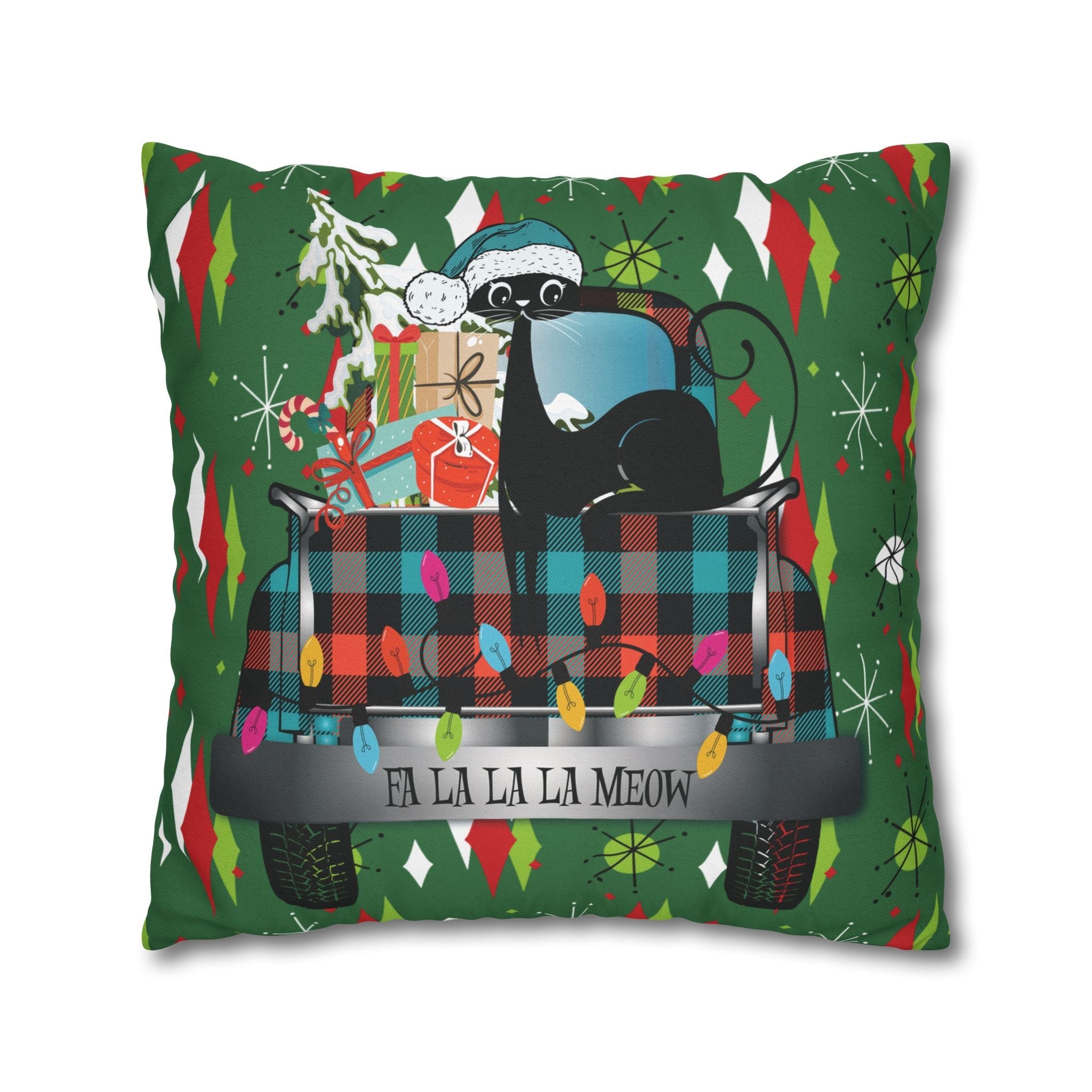Kate McEnroe New York Atomic Cat Christmas Truck Retro Mid Century Modern Throw Pillow CoverThrow Pillow Covers28475820284630666808