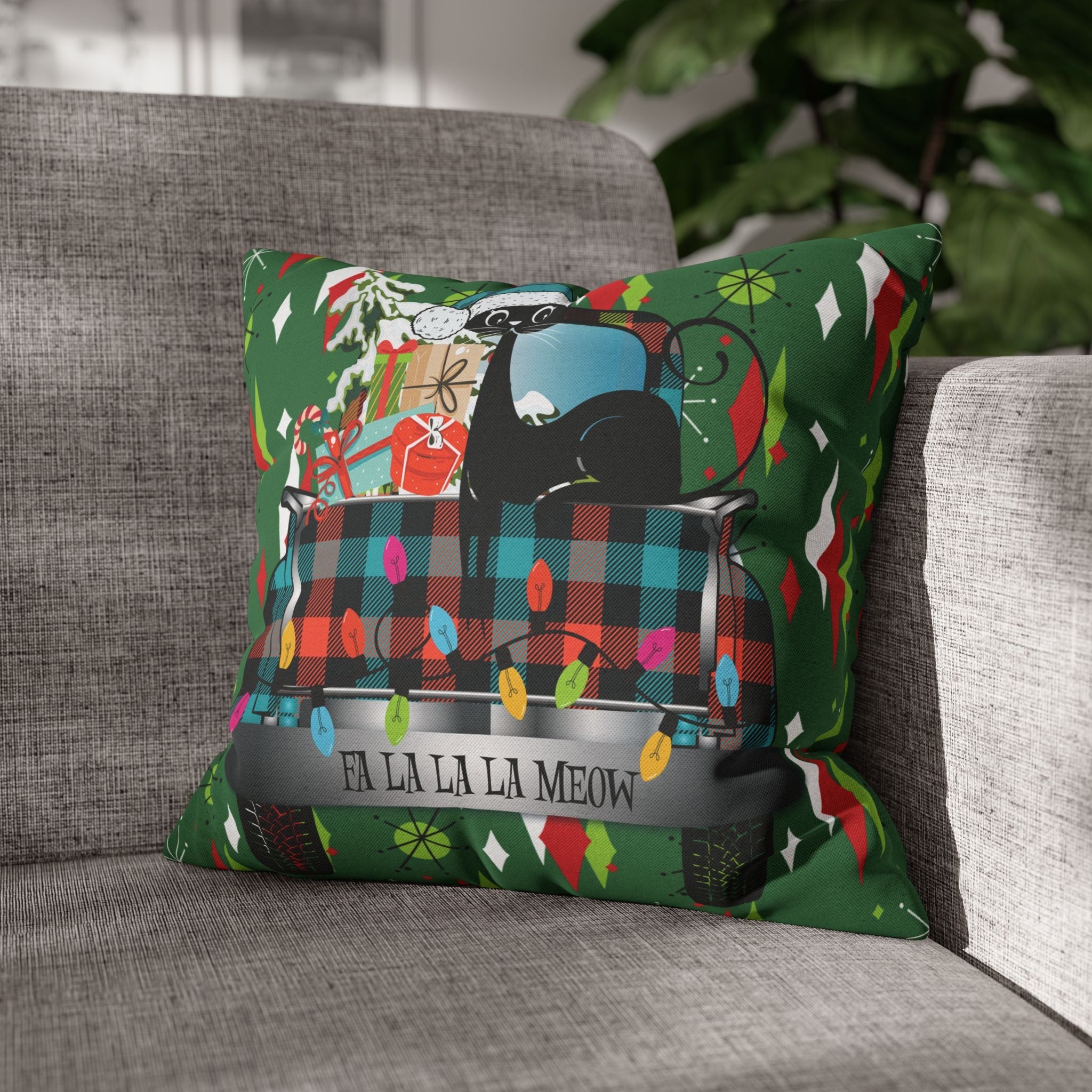 Kate McEnroe New York Atomic Cat Christmas Truck Retro Mid Century Modern Throw Pillow CoverThrow Pillow Covers28475820284630666808