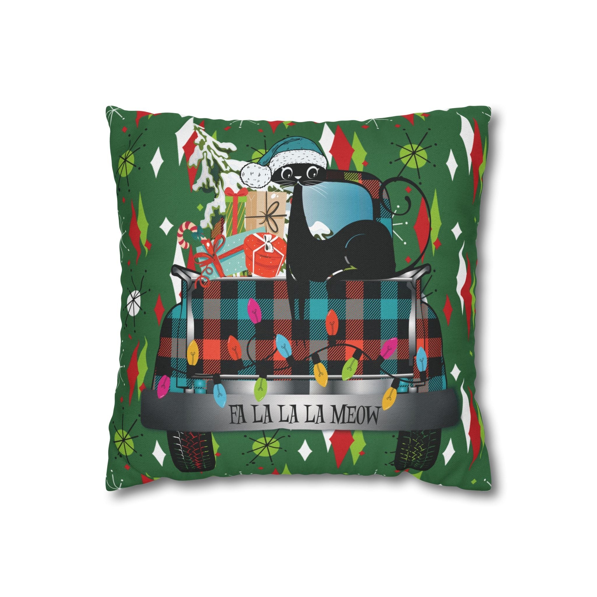 Kate McEnroe New York Atomic Cat Christmas Truck Retro Mid Century Modern Throw Pillow CoverThrow Pillow Covers44700209456682515832