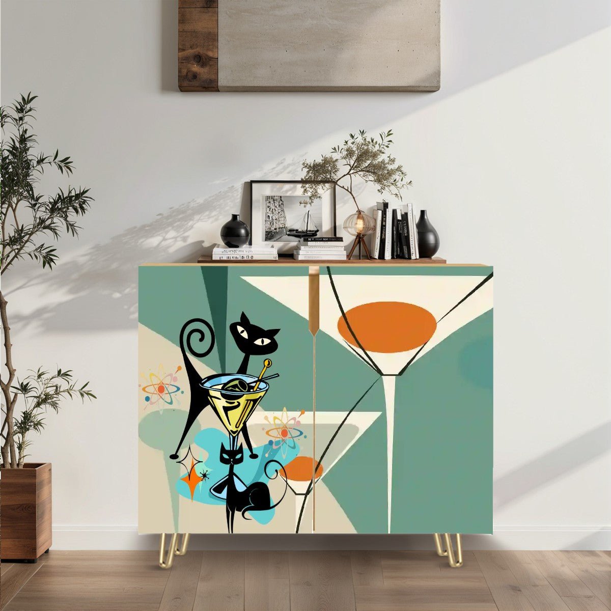Kate McEnroe New York Atomic Cat Cocktail Cabinet, Mid Century Modern Bar Storage, Retro 50s Martini Lounge SideboardStorage CabinetsqkxaSjBLX8