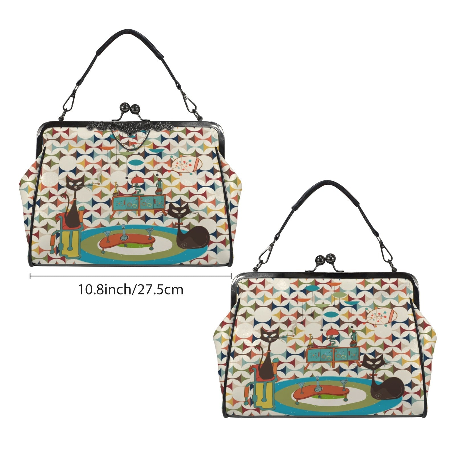 Kate McEnroe New York Atomic Cat Cocktail Lounge Kisslock Purse, Starburst Boomerang Vintage Kitsch HandbagCrossbody BagsD3187077