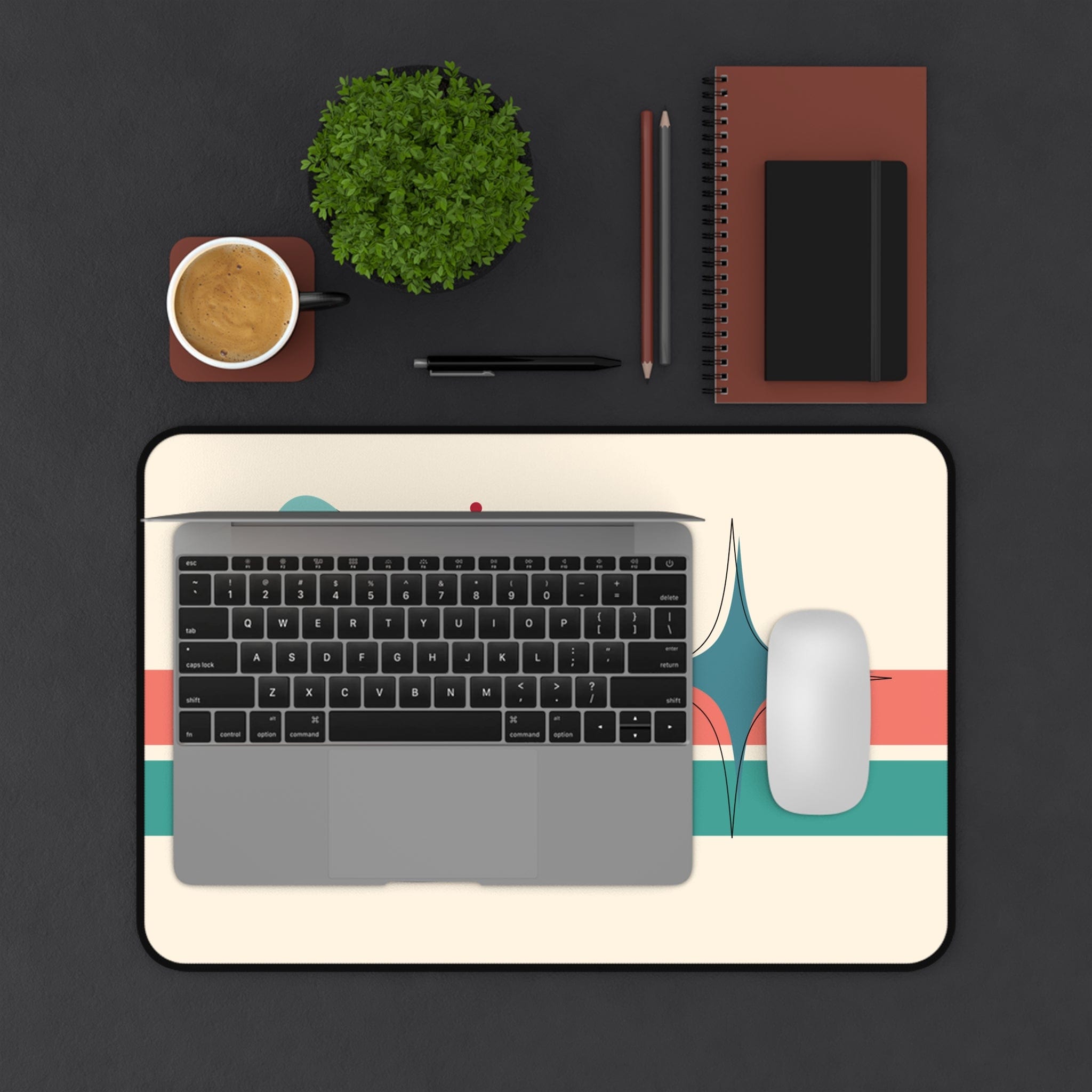 Kate McEnroe New York Atomic Cat Desk Mat, Mid Century Modern Office Accessory, MCM Teal, Coral Workspace DecorDesk Pads29794091373347944449