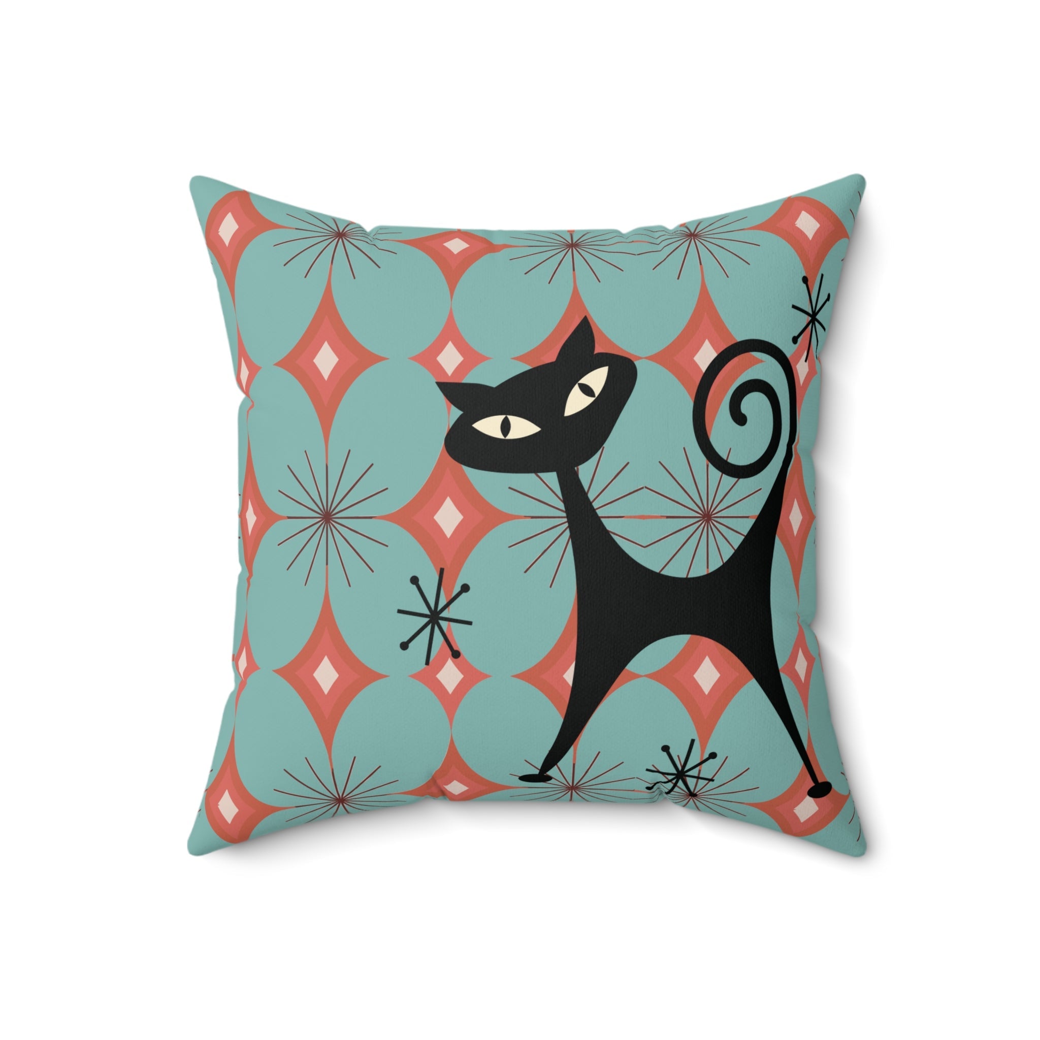 Kate McEnroe New York Atomic Cat Diamond Starburst Throw Pillow, Mid Century Modern Retro Teal, Orange Sofa AccentThrow Pillows32490570816708580119