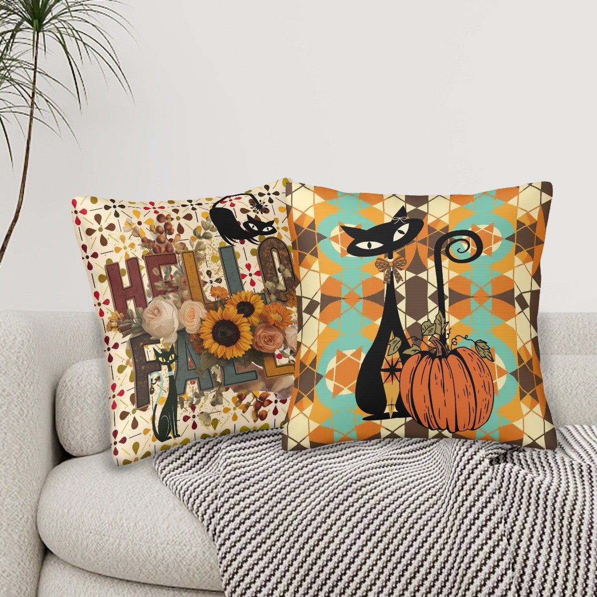 Kate McEnroe New York Atomic Cat Fall Pillow Covers, Mid Century Modern Floral Cushion Covers Set of 2Throw Pillow Coverslpvj3I49Bz