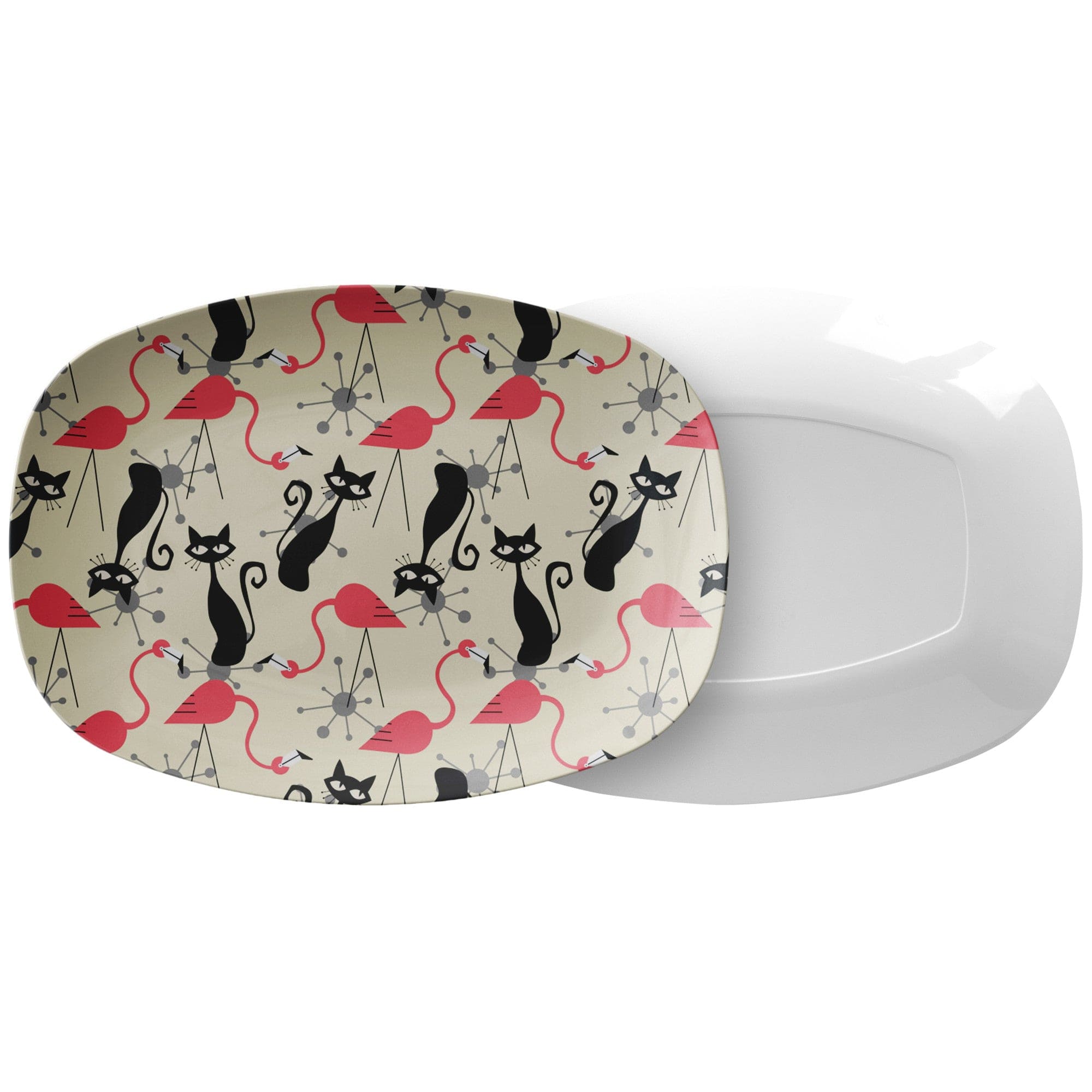 Kate McEnroe New York Atomic Cat, Flamingo Mid Century Modern Serving Platter, Retro Whimsy MCM Starburst Cream, Pink, Gray TraysServing Platters9727