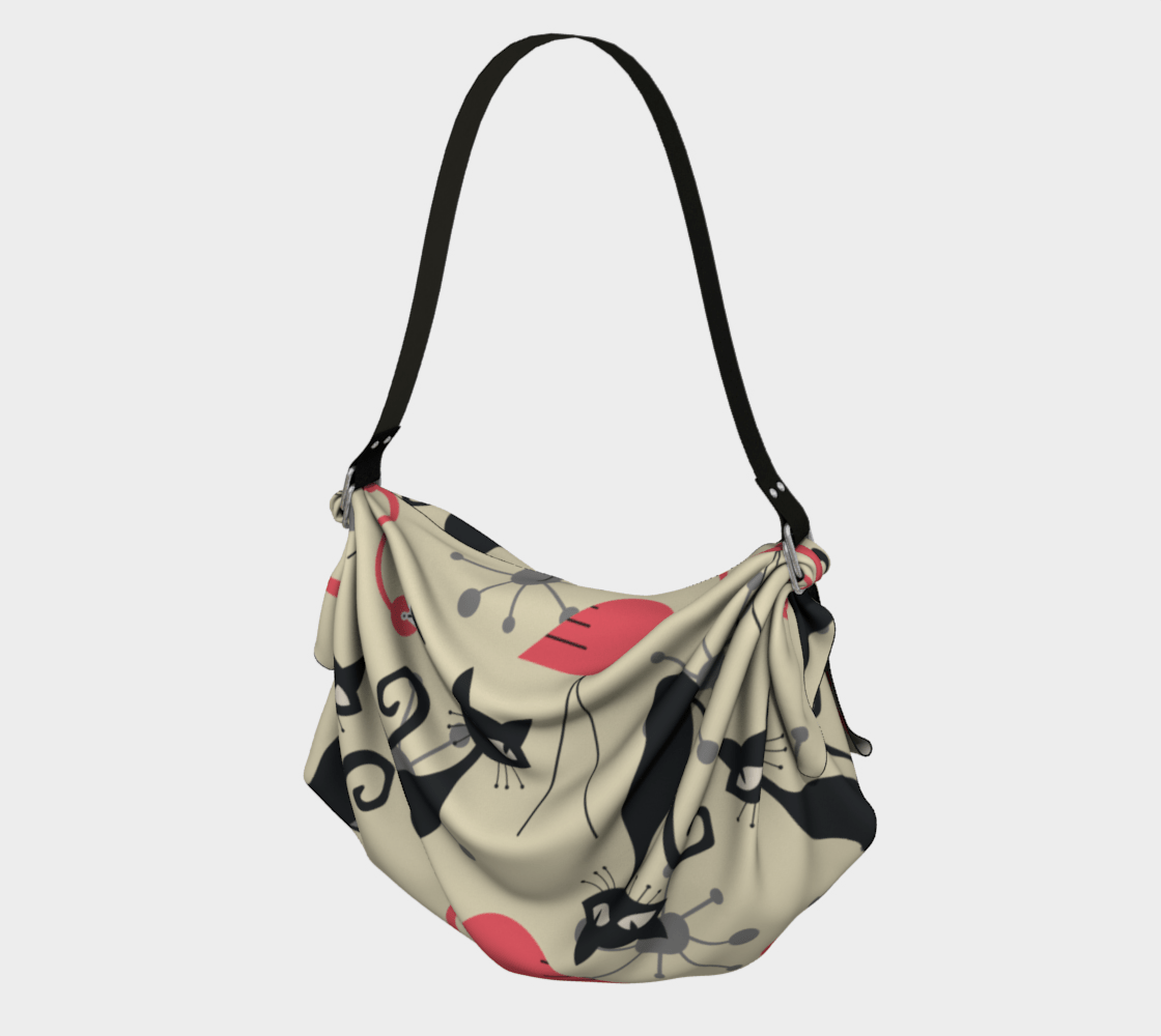 Kate McEnroe New York Atomic Cat Flamingo Origami Tote Bag, Mid Century Modern Picnic Scarf Gift Wrap, Retro 50s MCM StyleHandbags7175789|black|regular