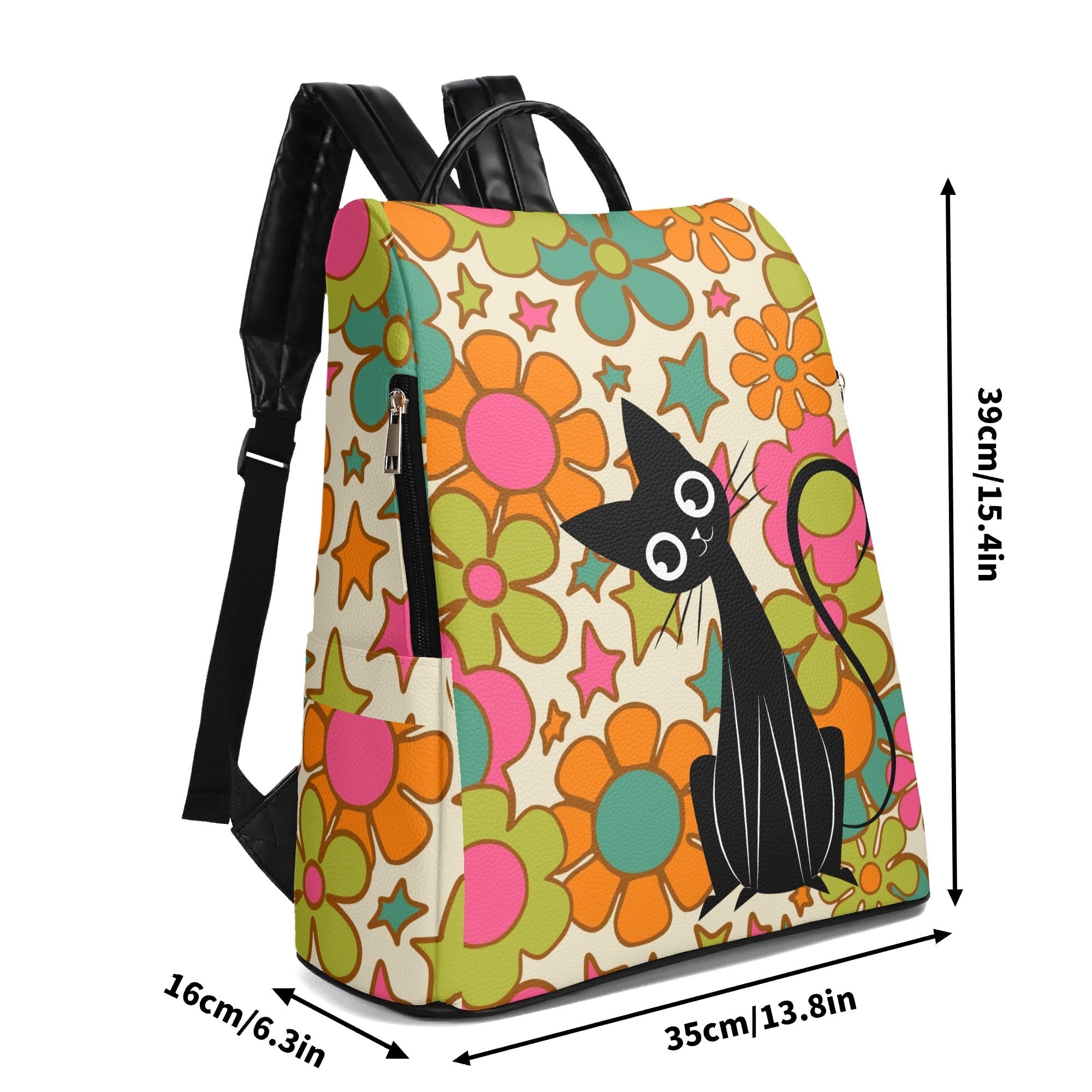 Kate McEnroe New York Atomic Cat Flower Power Backpack, Retro 70s Travel BagBackpacksY57V0O2W-1