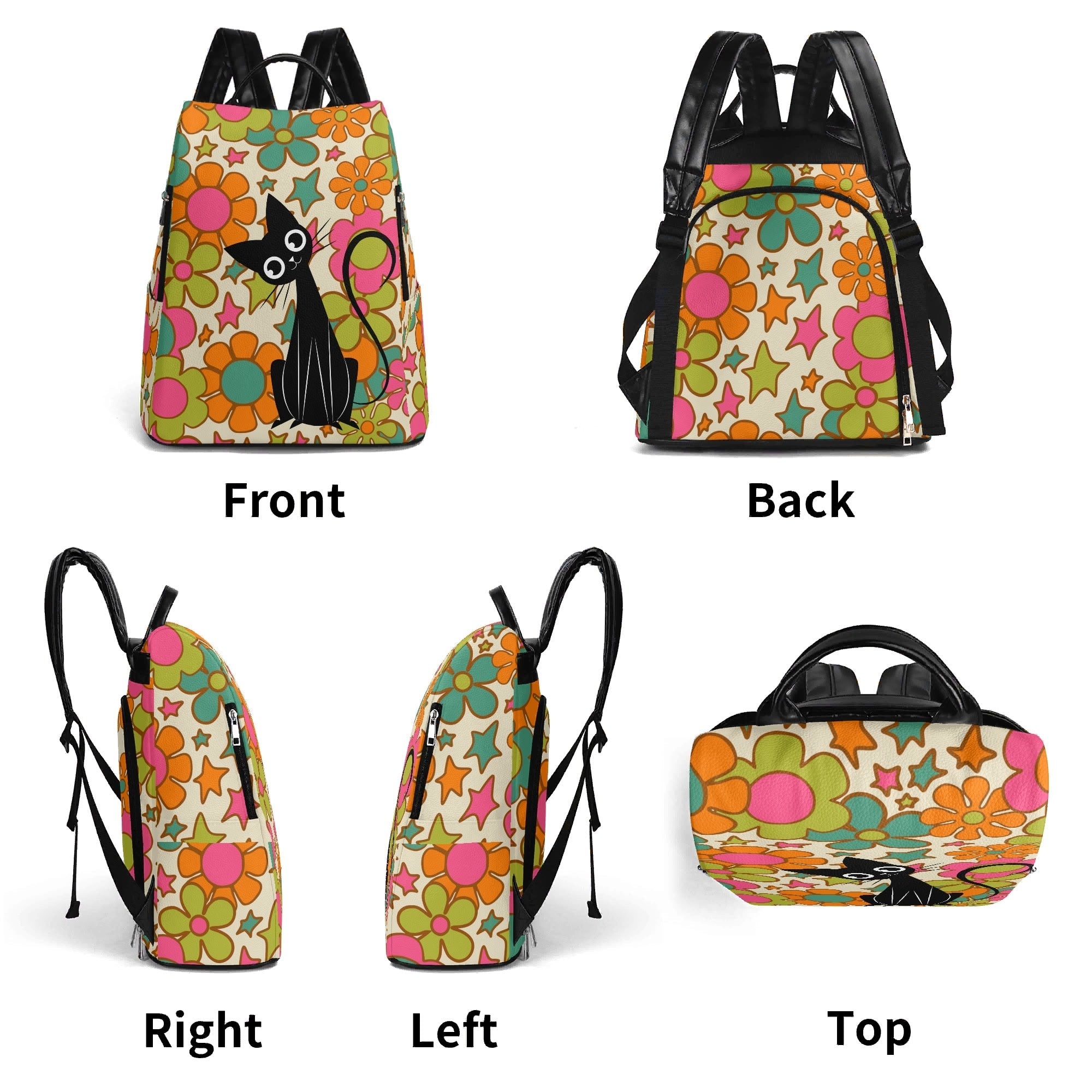 Kate McEnroe New York Atomic Cat Flower Power Backpack, Retro 70s Travel BagBackpacksY57V0O2W-1