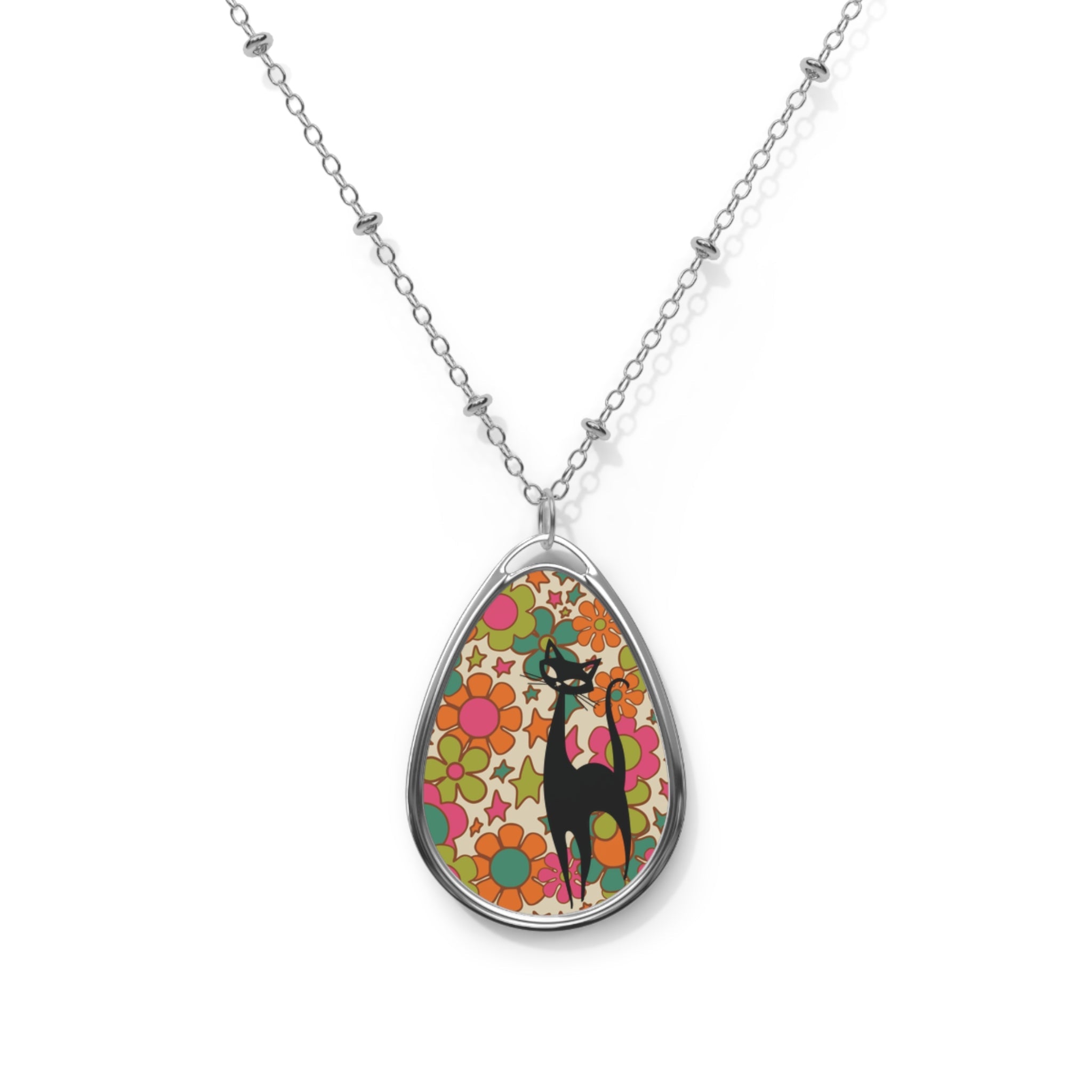 Kate McEnroe New York Atomic Cat Flower Power Necklace, Retro 60s Mod Teardrop Pendant, Groovy Mid Century JewelryNecklaces22149541229682763820
