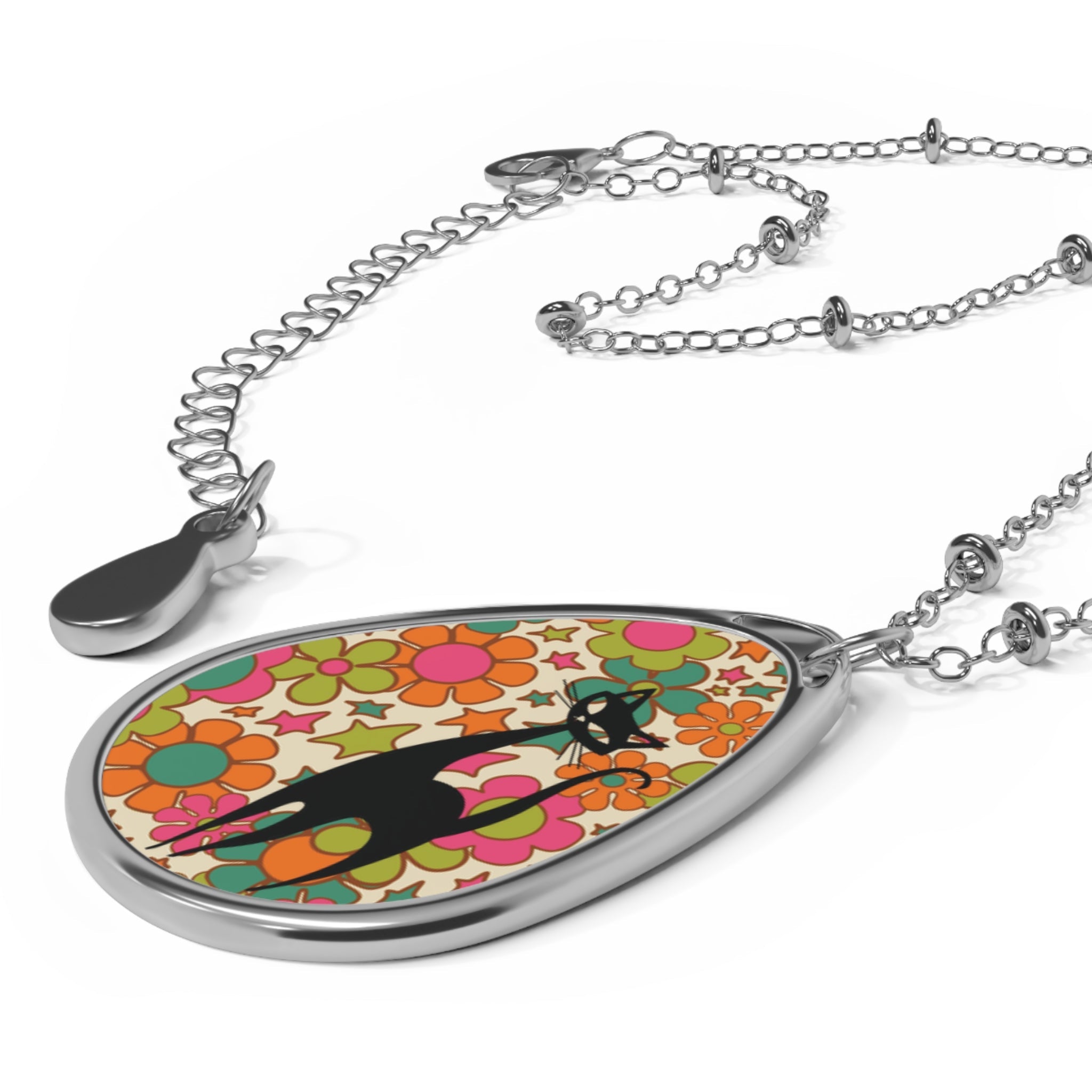 Kate McEnroe New York Atomic Cat Flower Power Necklace, Retro 60s Mod Teardrop Pendant, Groovy Mid Century JewelryNecklaces22149541229682763820