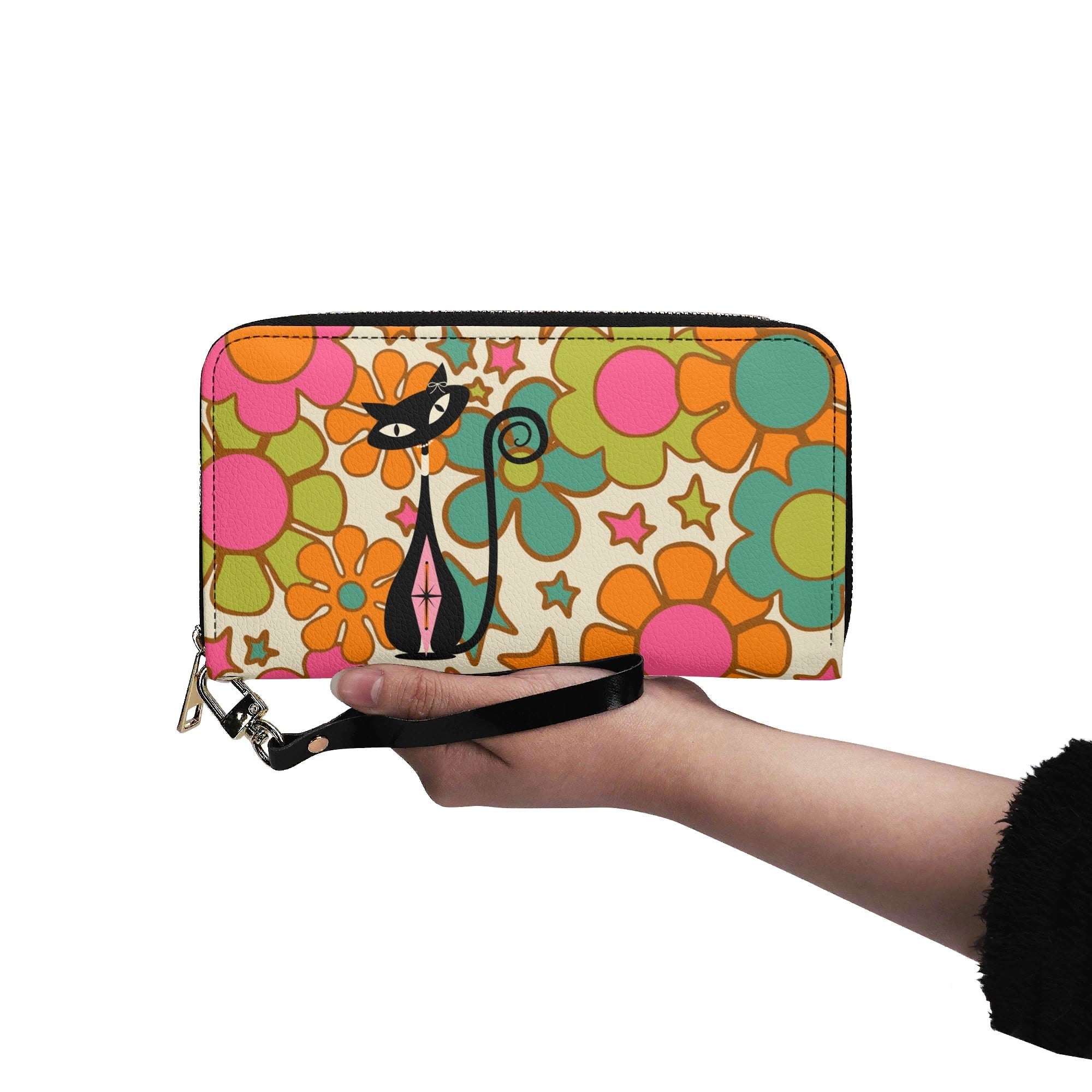 Kate McEnroe New York Atomic Cat Flower Power Wallet, Retro Groovy Mid Century Modern AccessoryWalletsNKQX6KXN-2