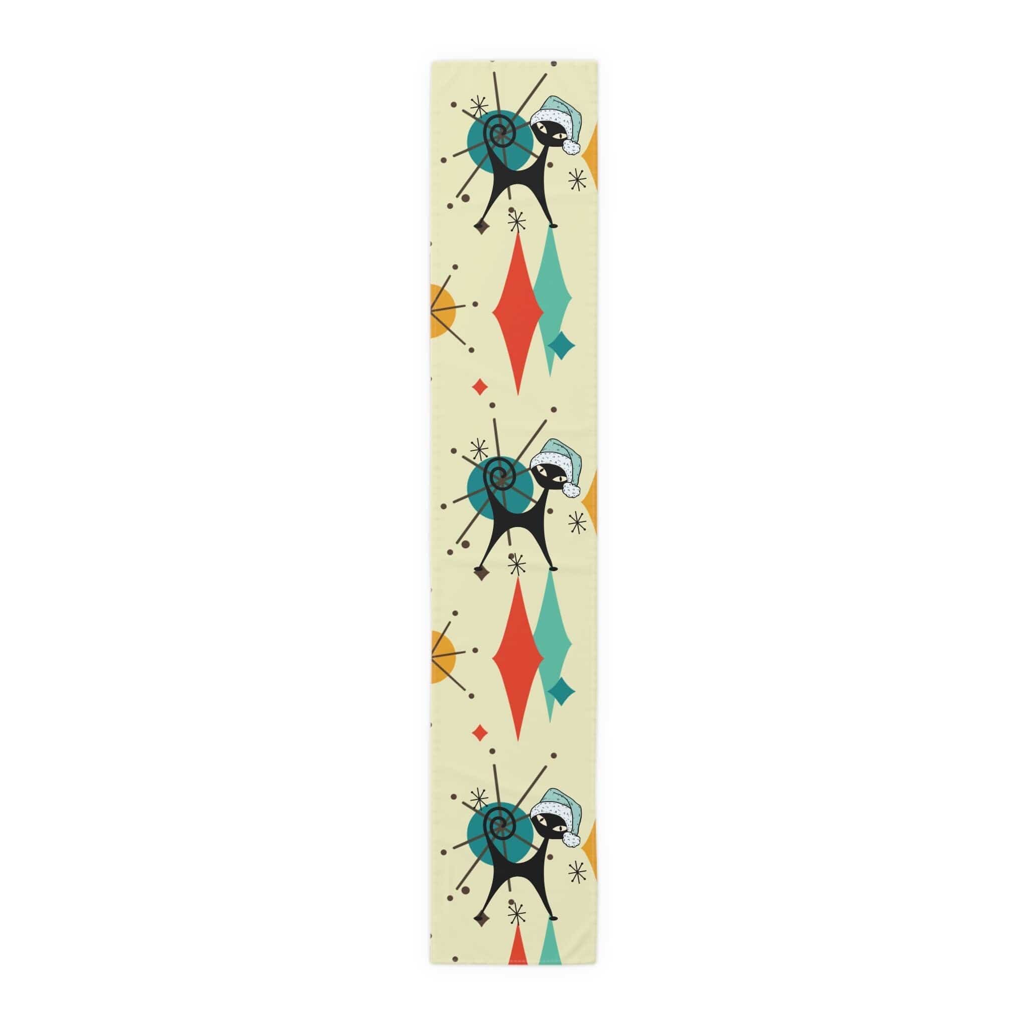 Kate McEnroe New York Atomic Cat Franciscan Diamond Starburst Christmas Table Runner, Mid Mod Retro Kitschy Holiday Table LinensTable Runners12728210959256229370
