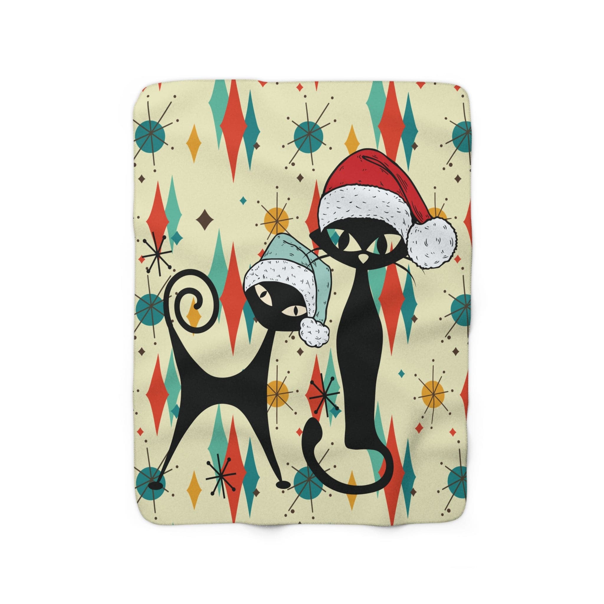 Kate McEnroe New York Atomic Cat Franciscan Diamond Starburst Holiday Sherpa Fleece Blanket, Mid Century Modern Retro Kitschy Christmas Cozy ThrowsBlankets18625606186922034564