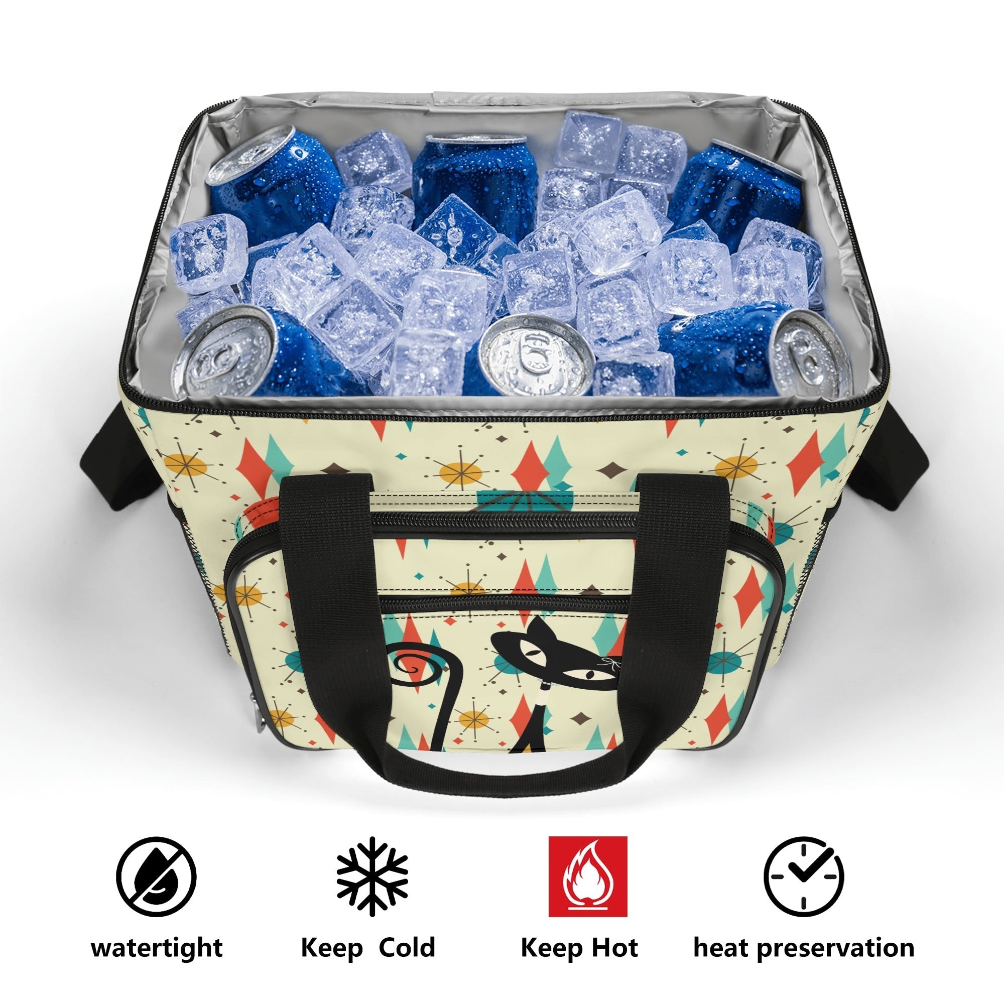 Kate McEnroe New York Atomic Cat Franciscan Starburst Cooler Bag, Retro MCM Insulated Picnic Tote, Mid Century Modern Lunch BoxLunch BagsNO5GE9PW - 1